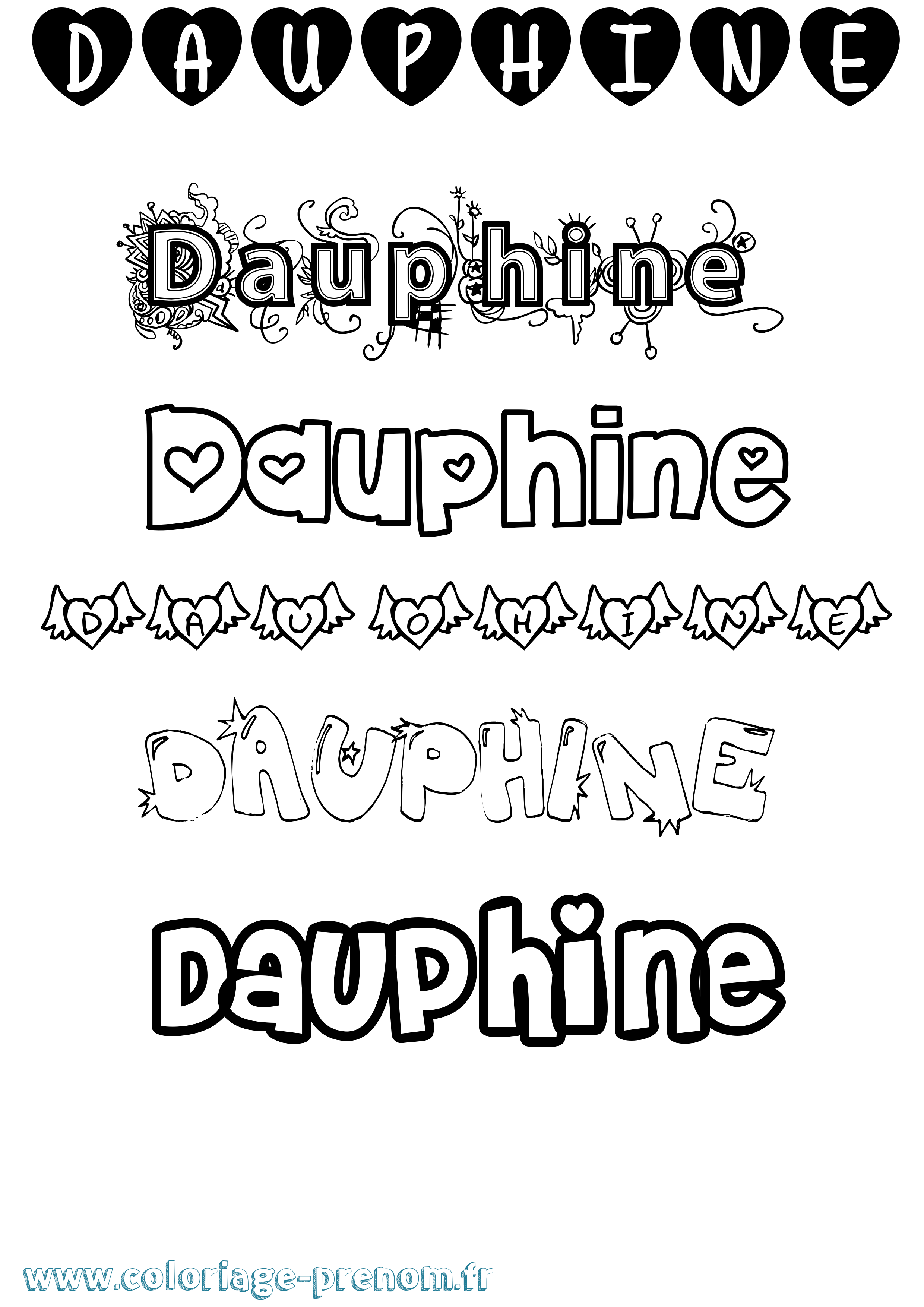 Coloriage Dauphine Girly Coloriage prénom Dauphine Girly