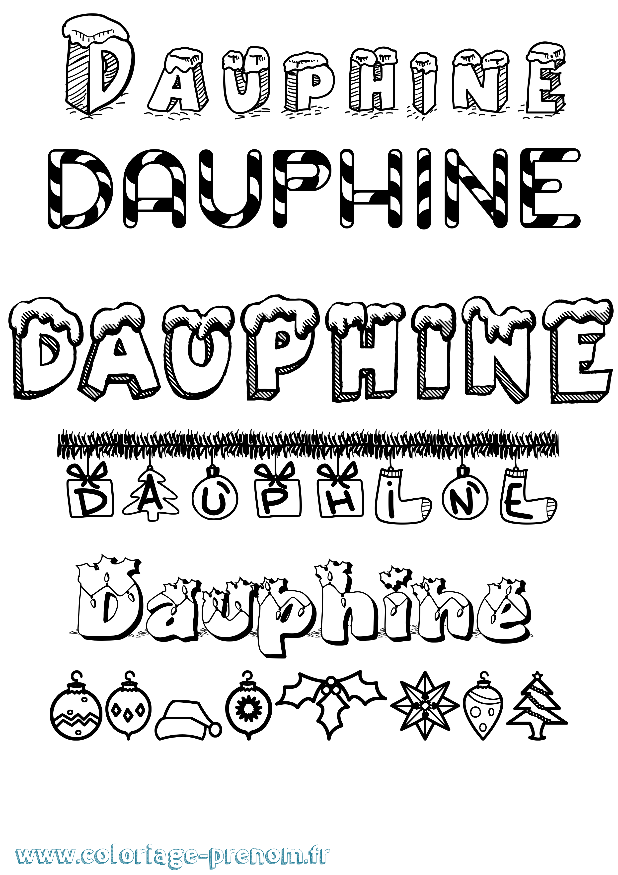 Coloriage Dauphine Noël Coloriage prénom Dauphine Noël