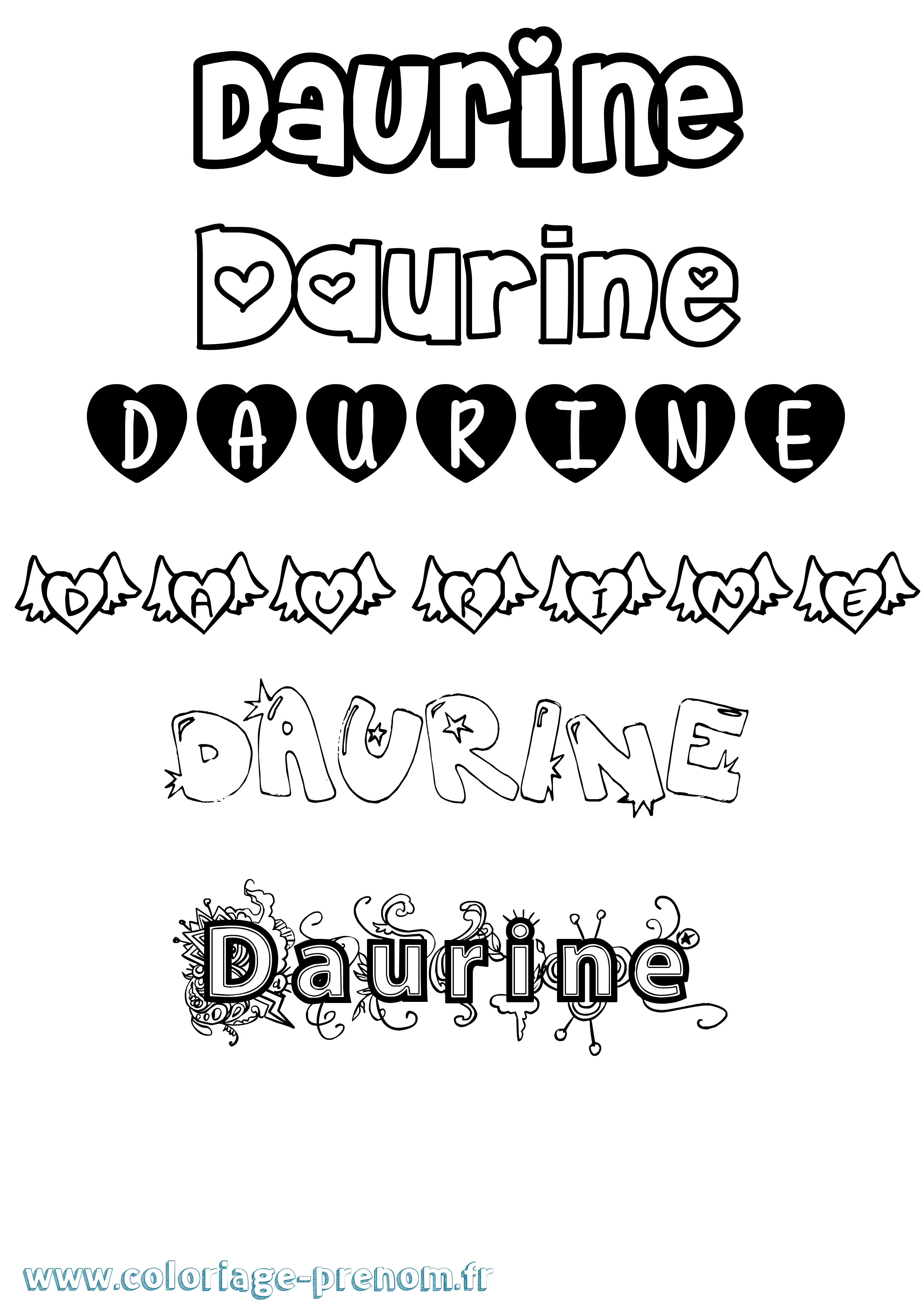 Coloriage Daurine Girly Coloriage prénom Daurine Girly
