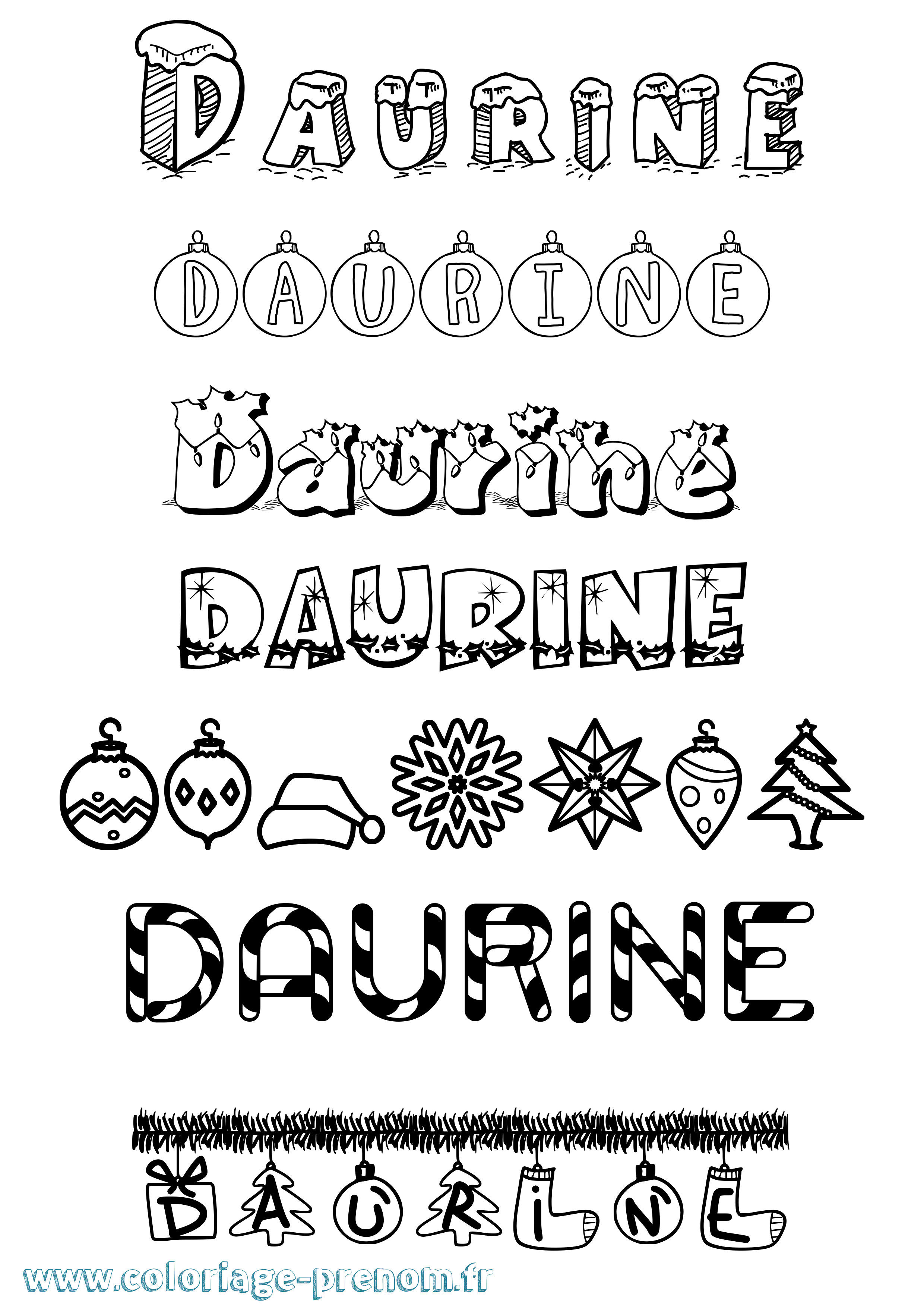 Coloriage Daurine Noël Coloriage prénom Daurine Noël