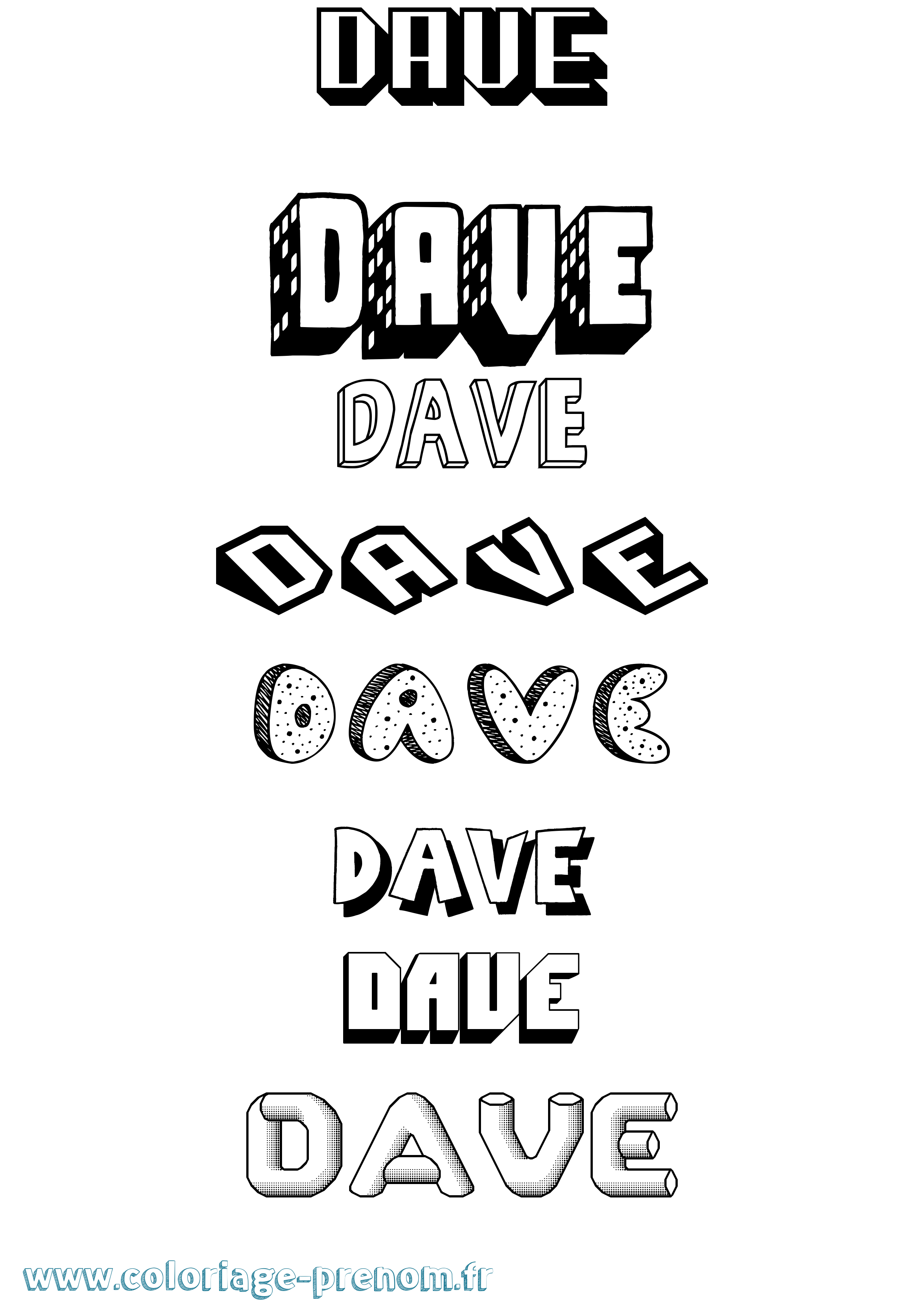 Coloriage Dave Effet 3D Coloriage prénom Dave Effet 3D