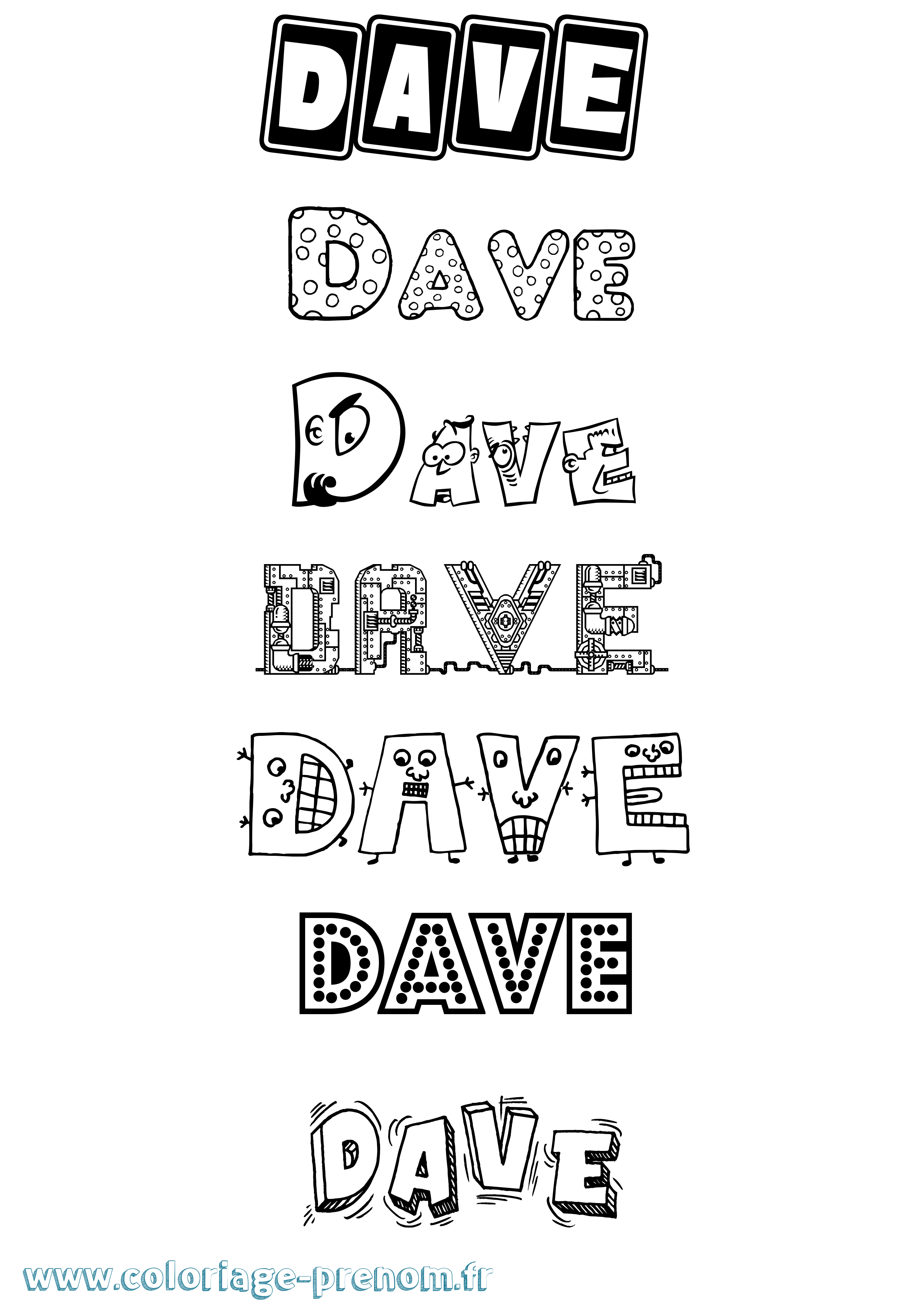 Coloriage Dave Fun Coloriage prénom Dave Fun