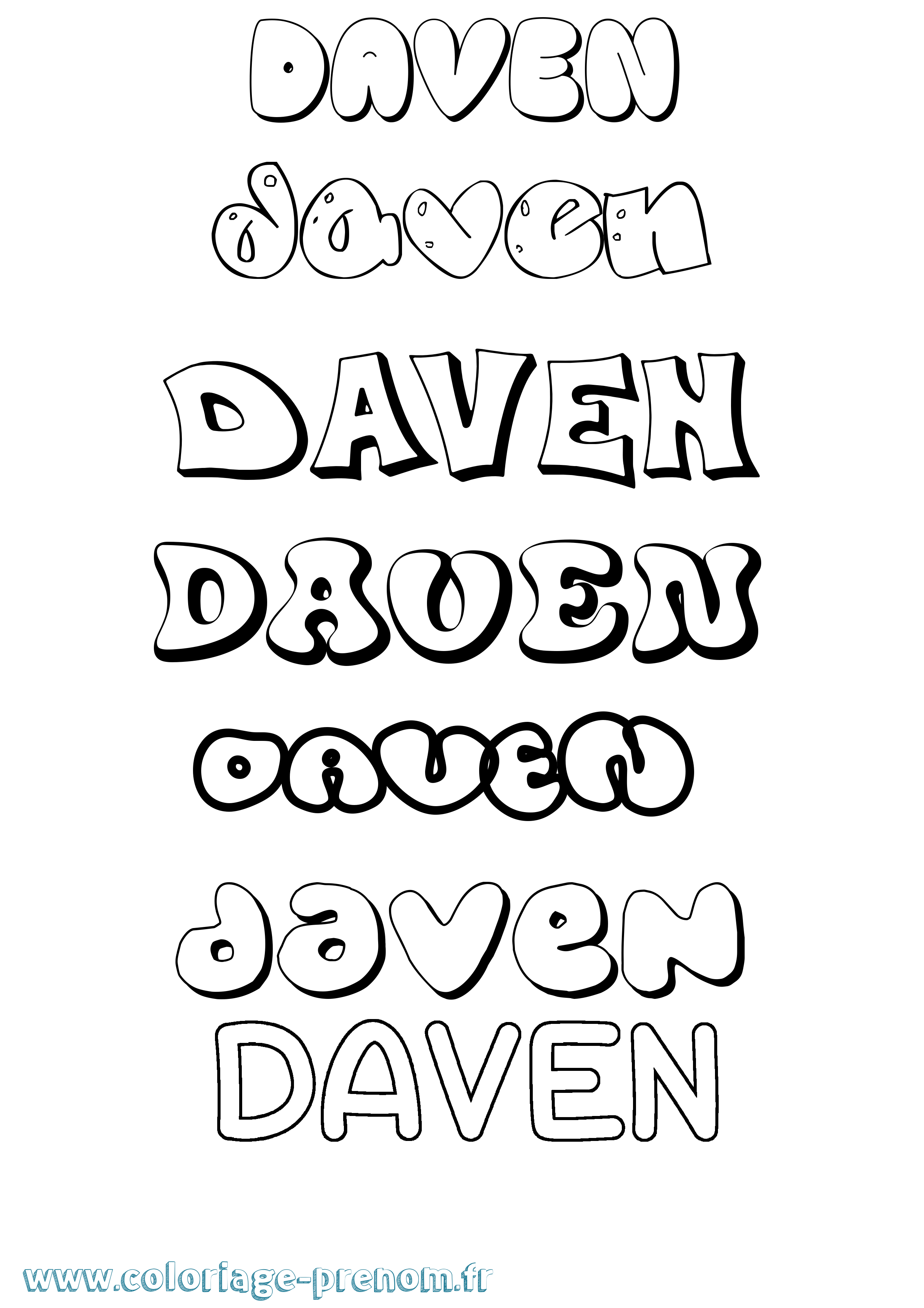 Coloriage Daven Bubble Coloriage prénom Daven Bubble