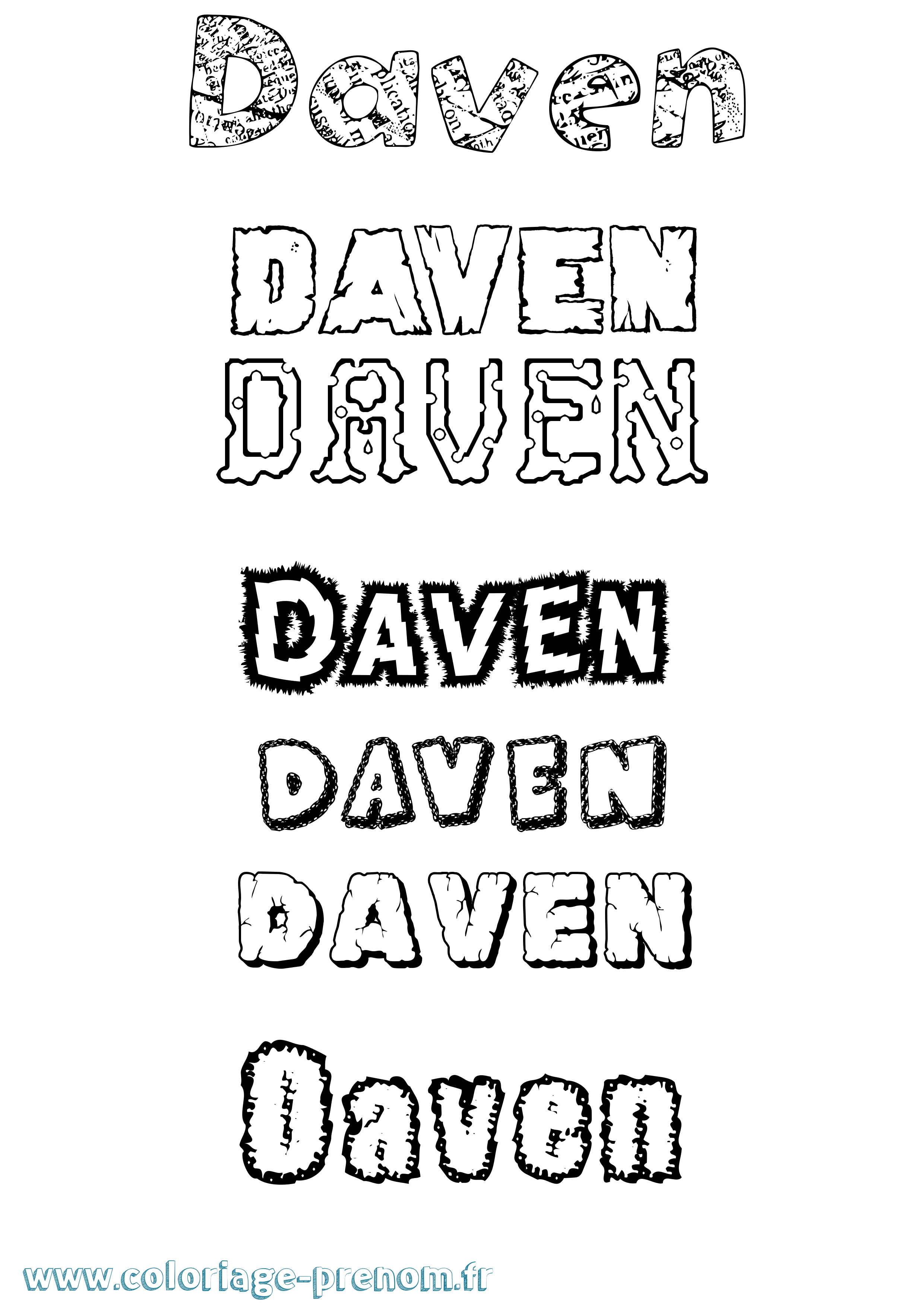 Coloriage Daven Destructuré Coloriage prénom Daven Destructuré