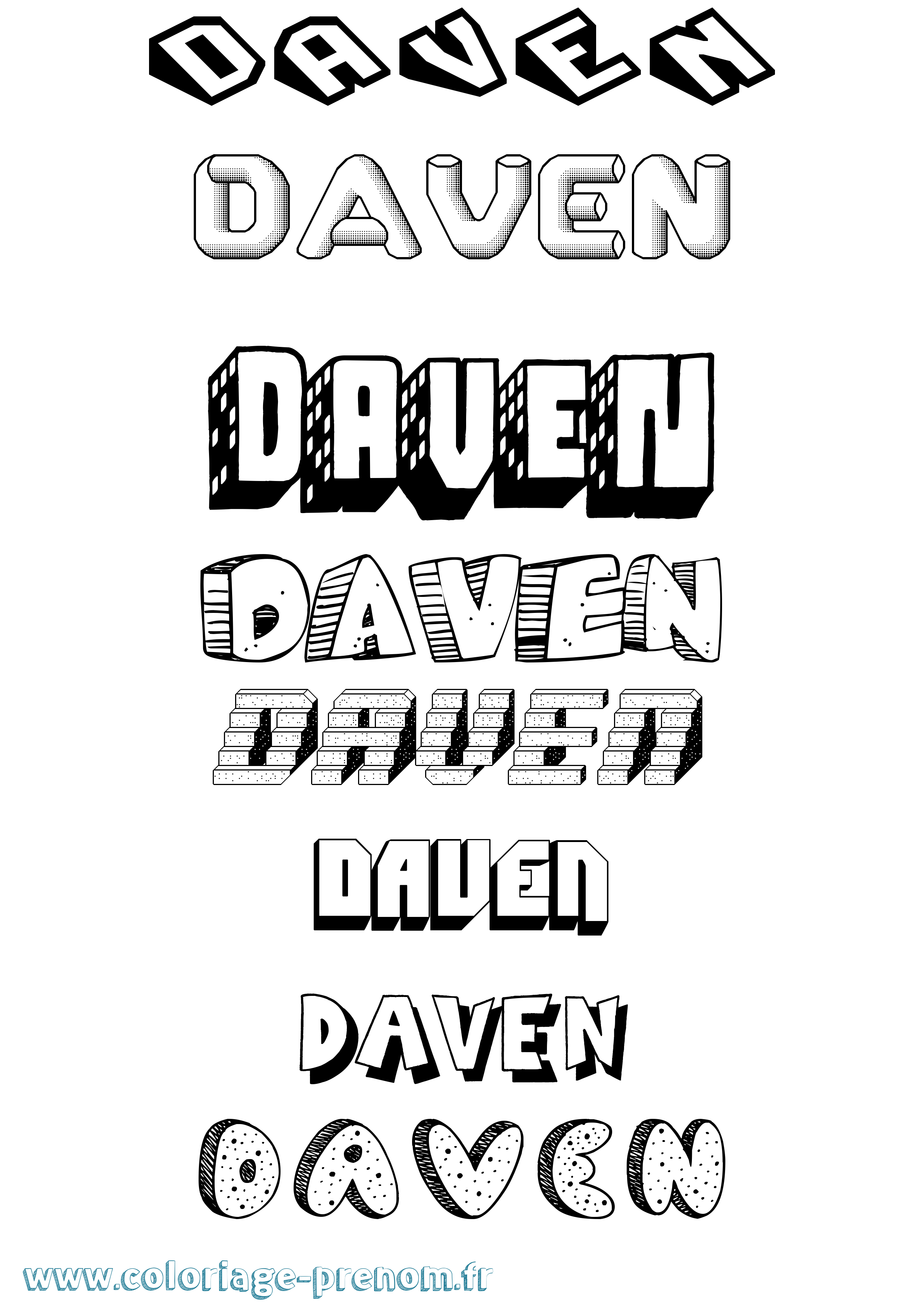 Coloriage Daven Effet 3D Coloriage prénom Daven Effet 3D