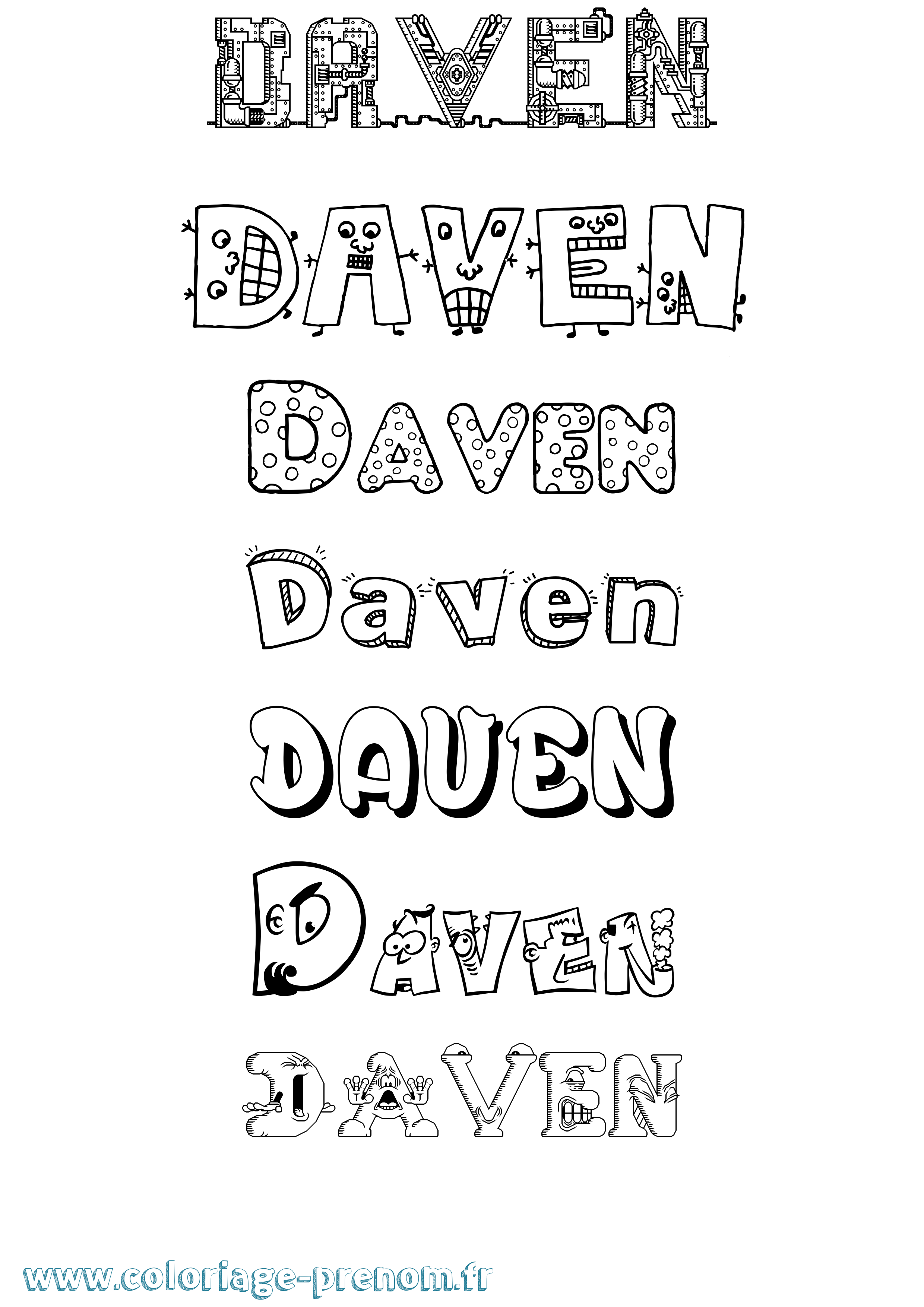 Coloriage Daven Fun Coloriage prénom Daven Fun