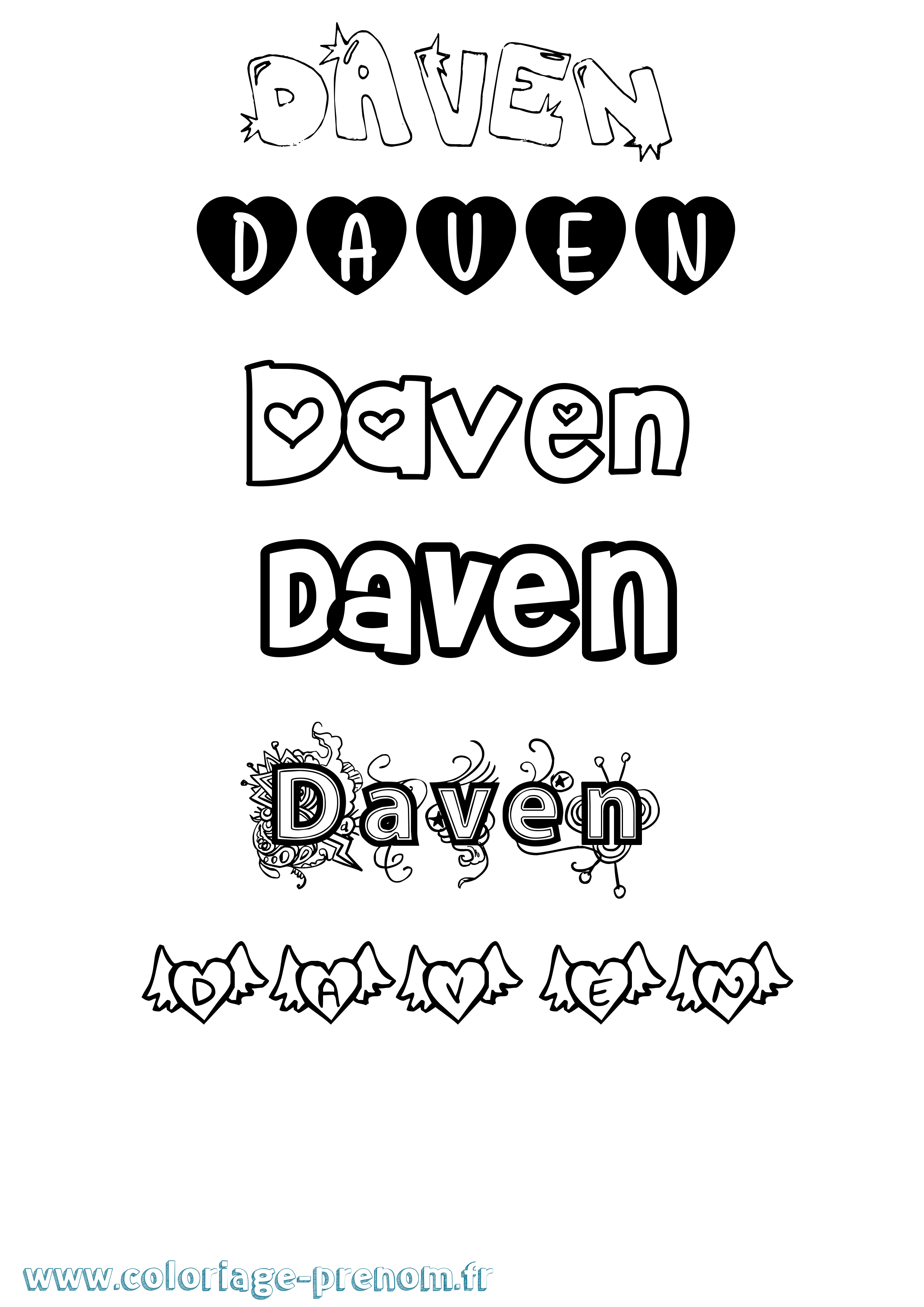 Coloriage Daven Girly Coloriage prénom Daven Girly