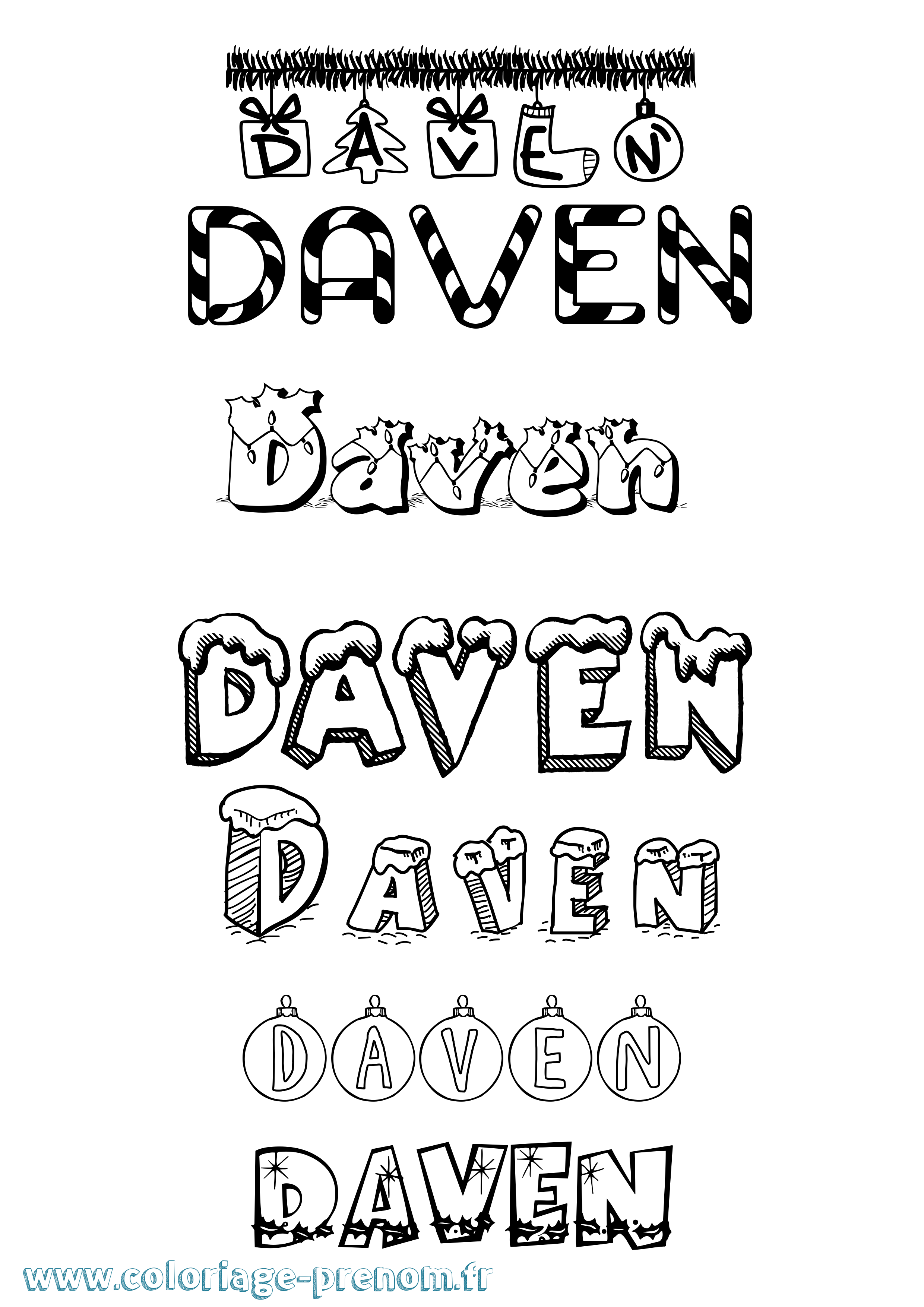 Coloriage Daven Noël Coloriage prénom Daven Noël
