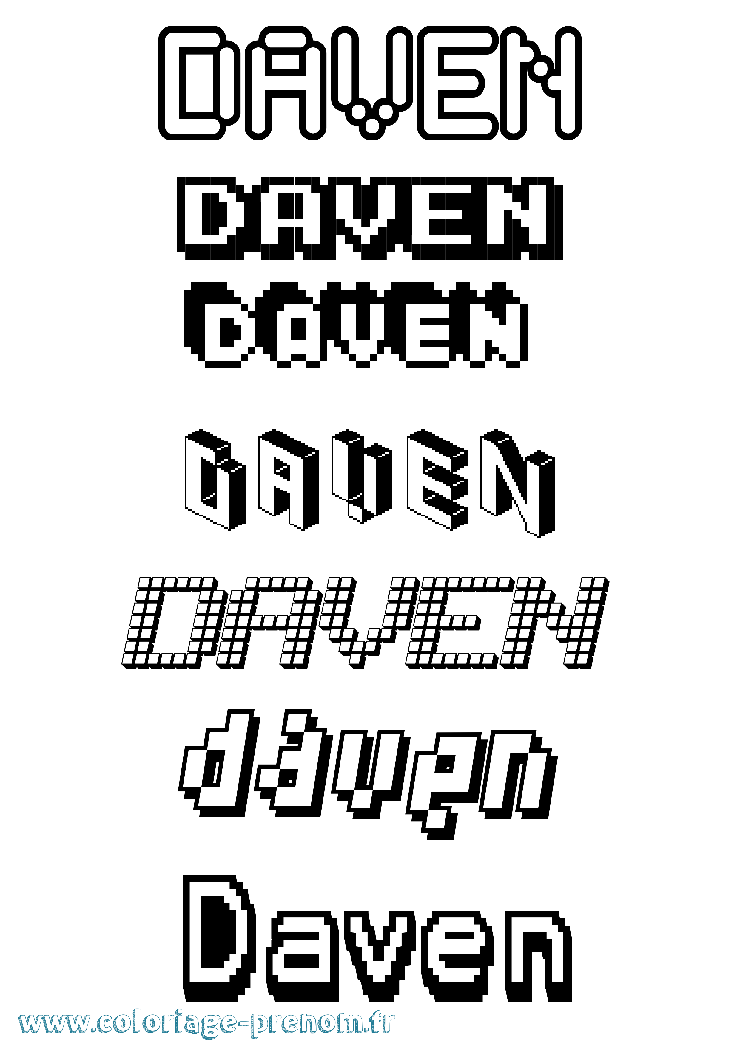 Coloriage Daven Pixel Coloriage prénom Daven Pixel