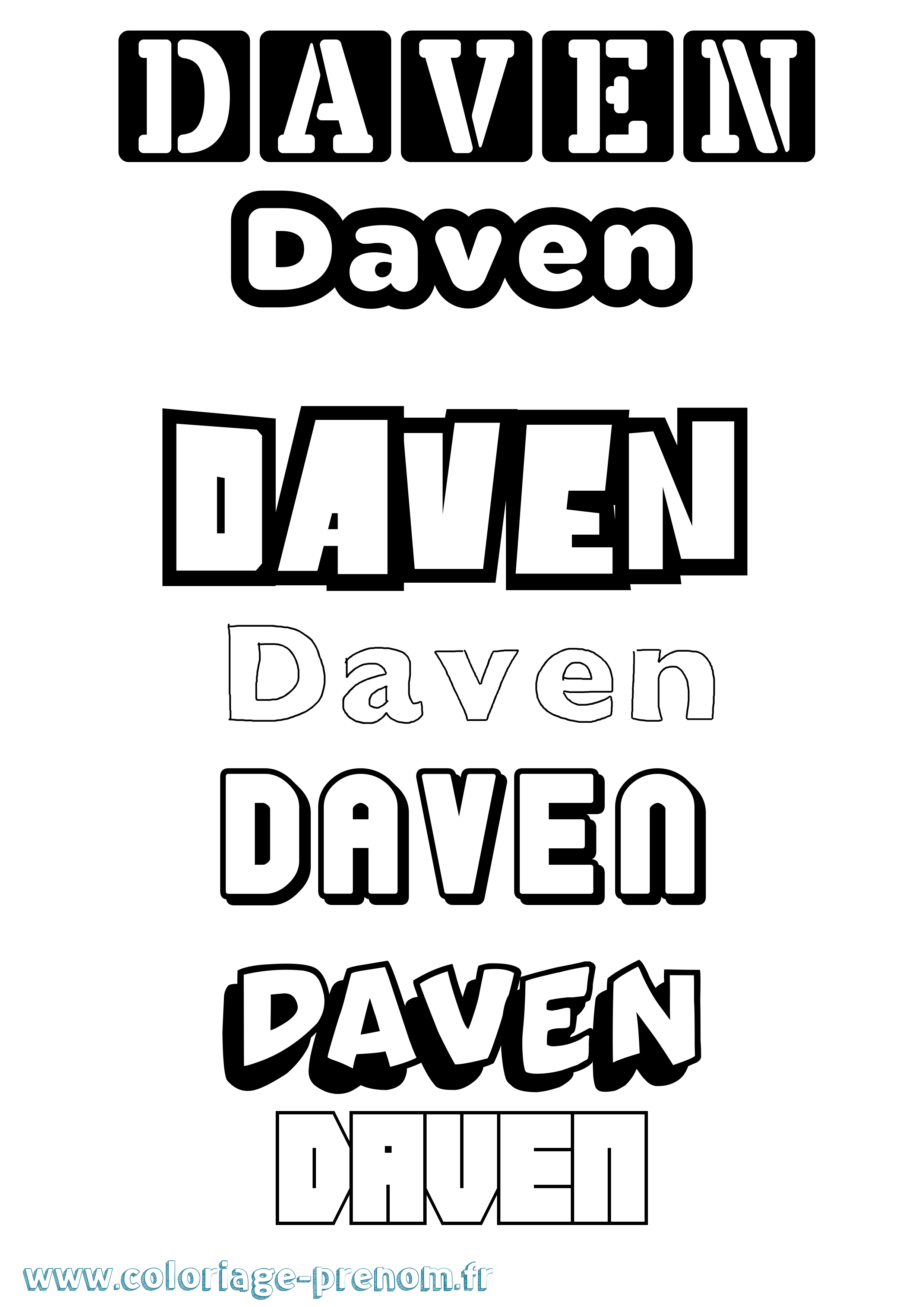 Coloriage Daven Simple Coloriage prénom Daven Simple