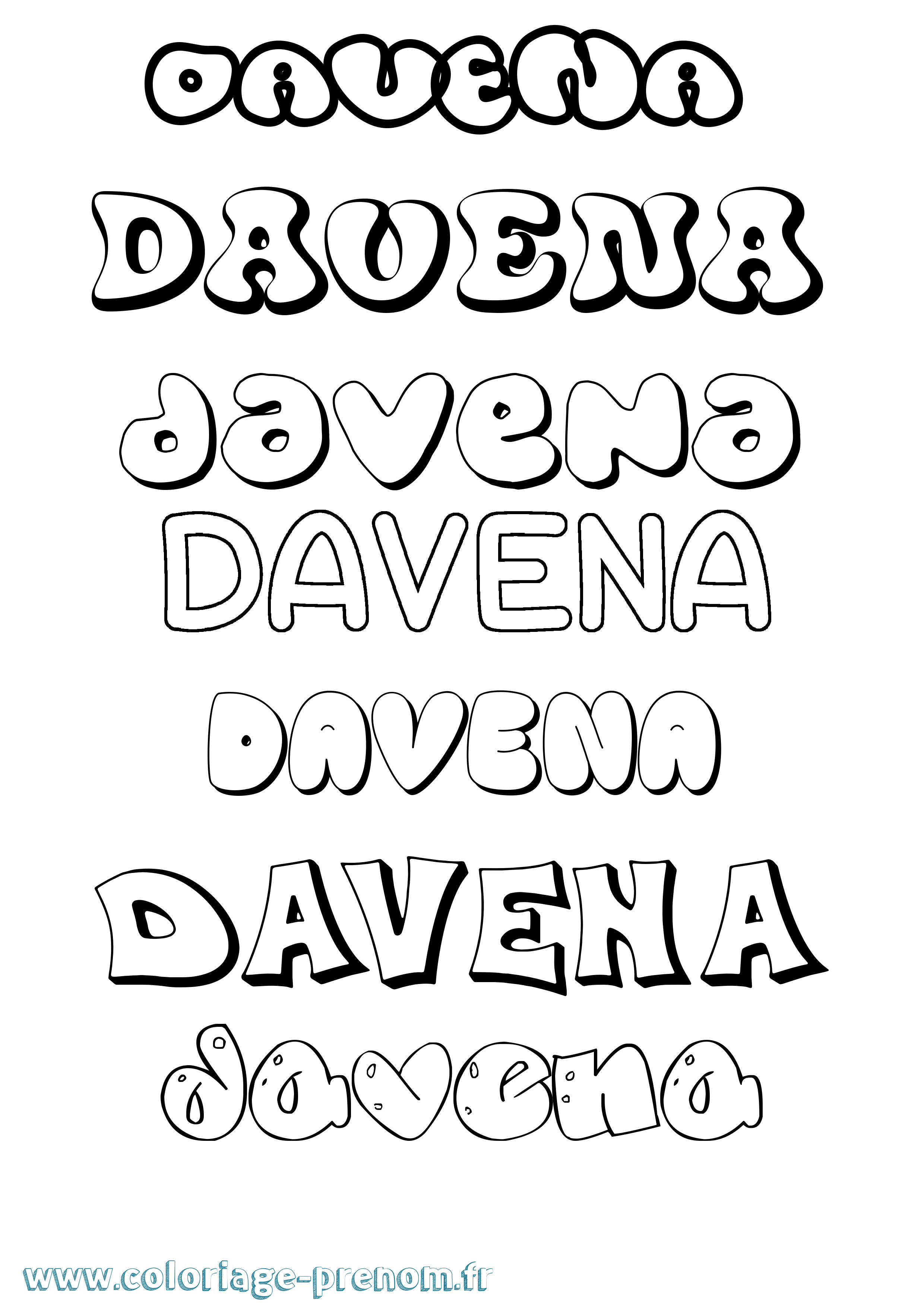 Coloriage Davena Bubble Coloriage prénom Davena Bubble
