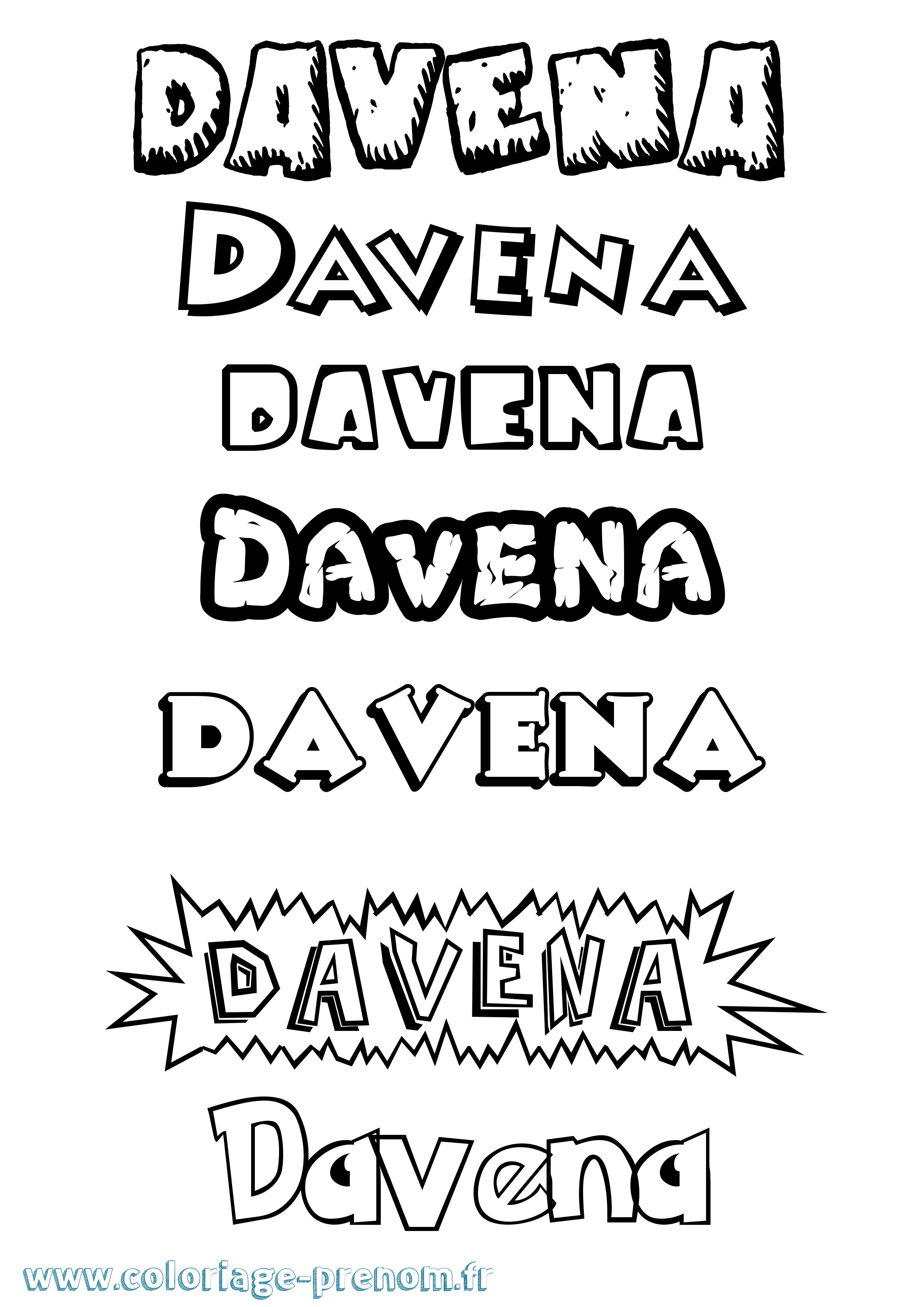 Coloriage Davena Dessin Animé Coloriage prénom Davena Dessin Animé