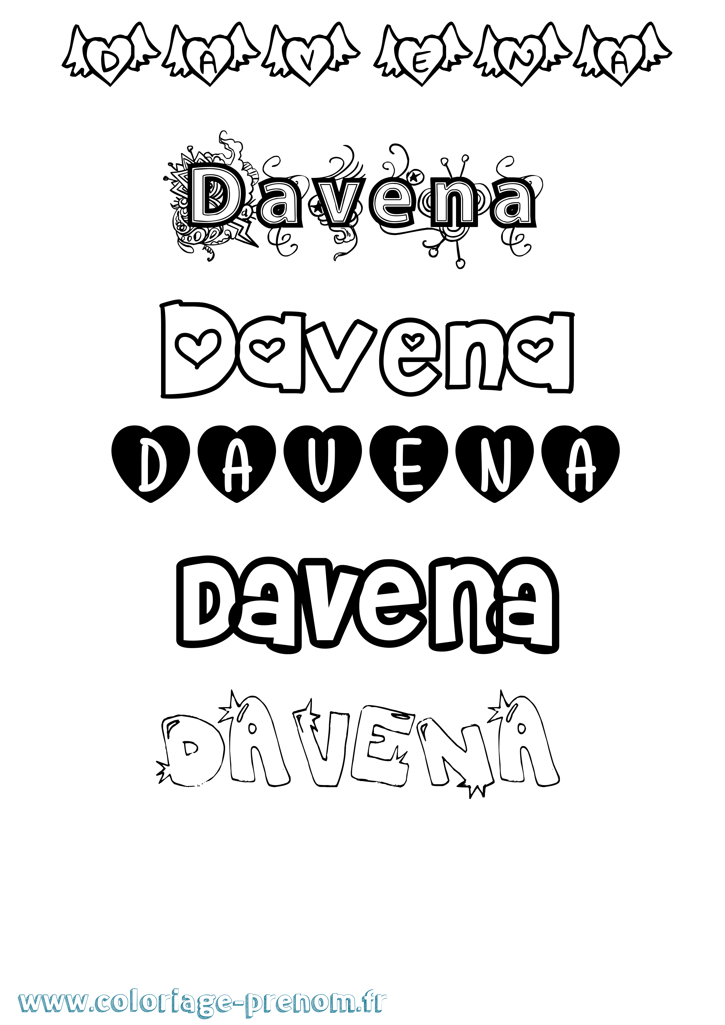 Coloriage Davena Girly Coloriage prénom Davena Girly