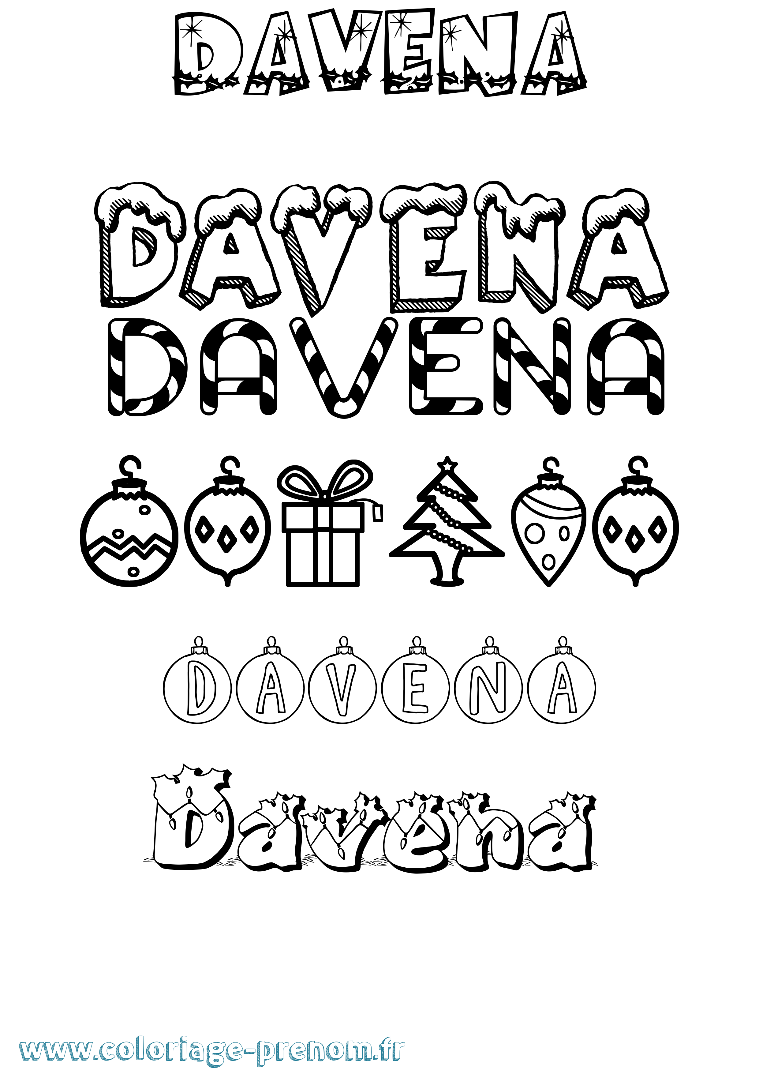 Coloriage Davena Noël Coloriage prénom Davena Noël