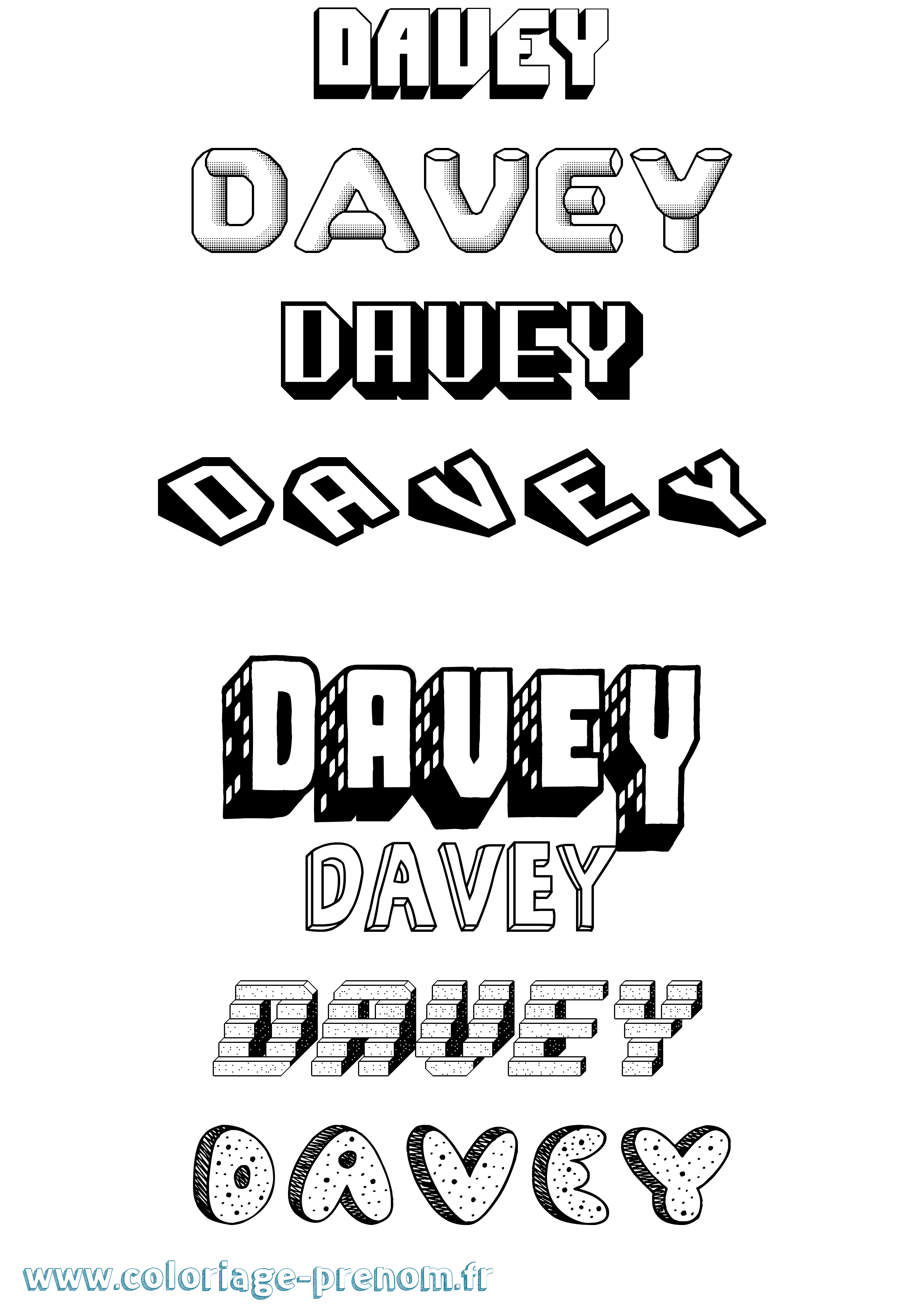 Coloriage Davey Effet 3D Coloriage prénom Davey Effet 3D