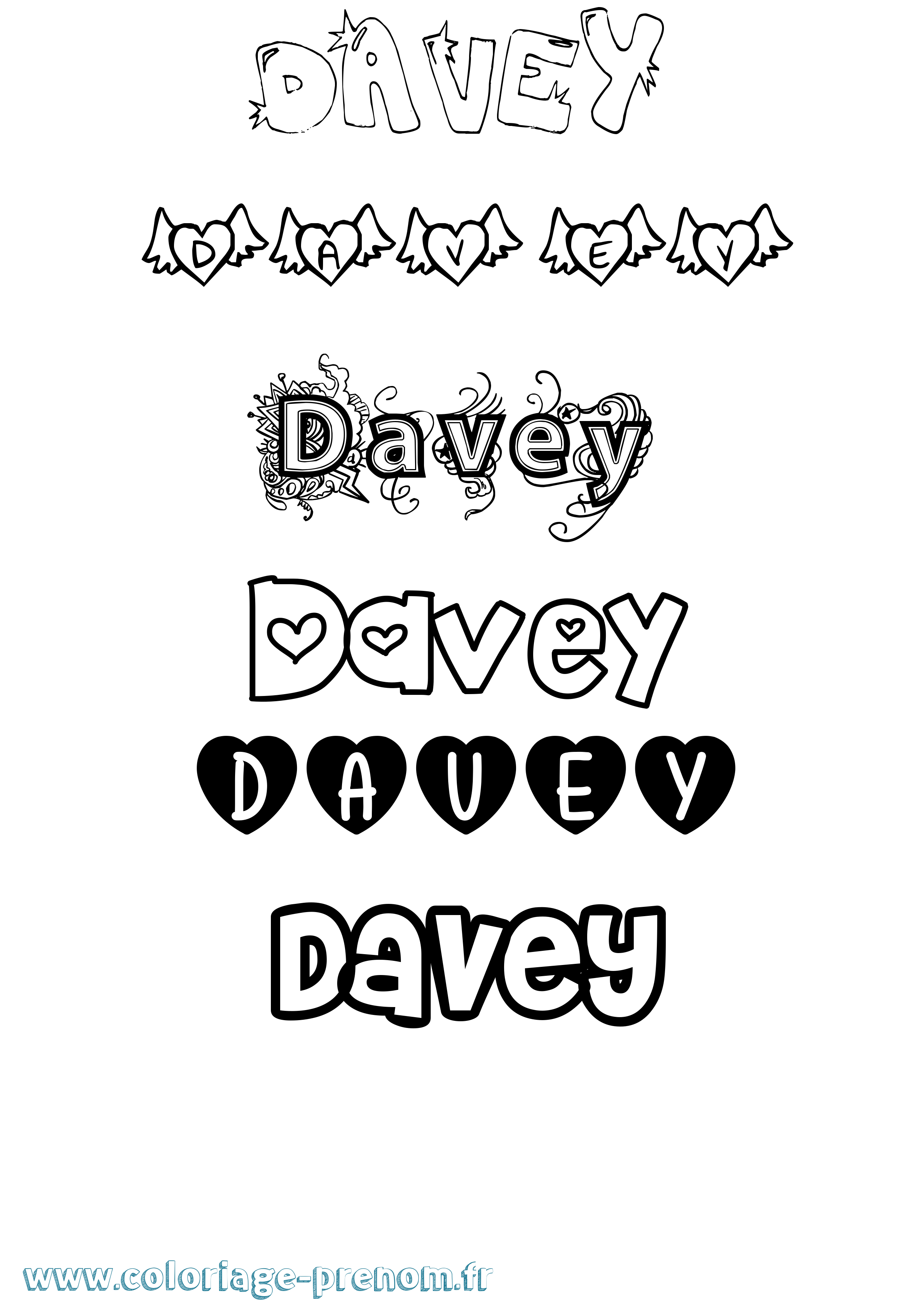Coloriage Davey Girly Coloriage prénom Davey Girly