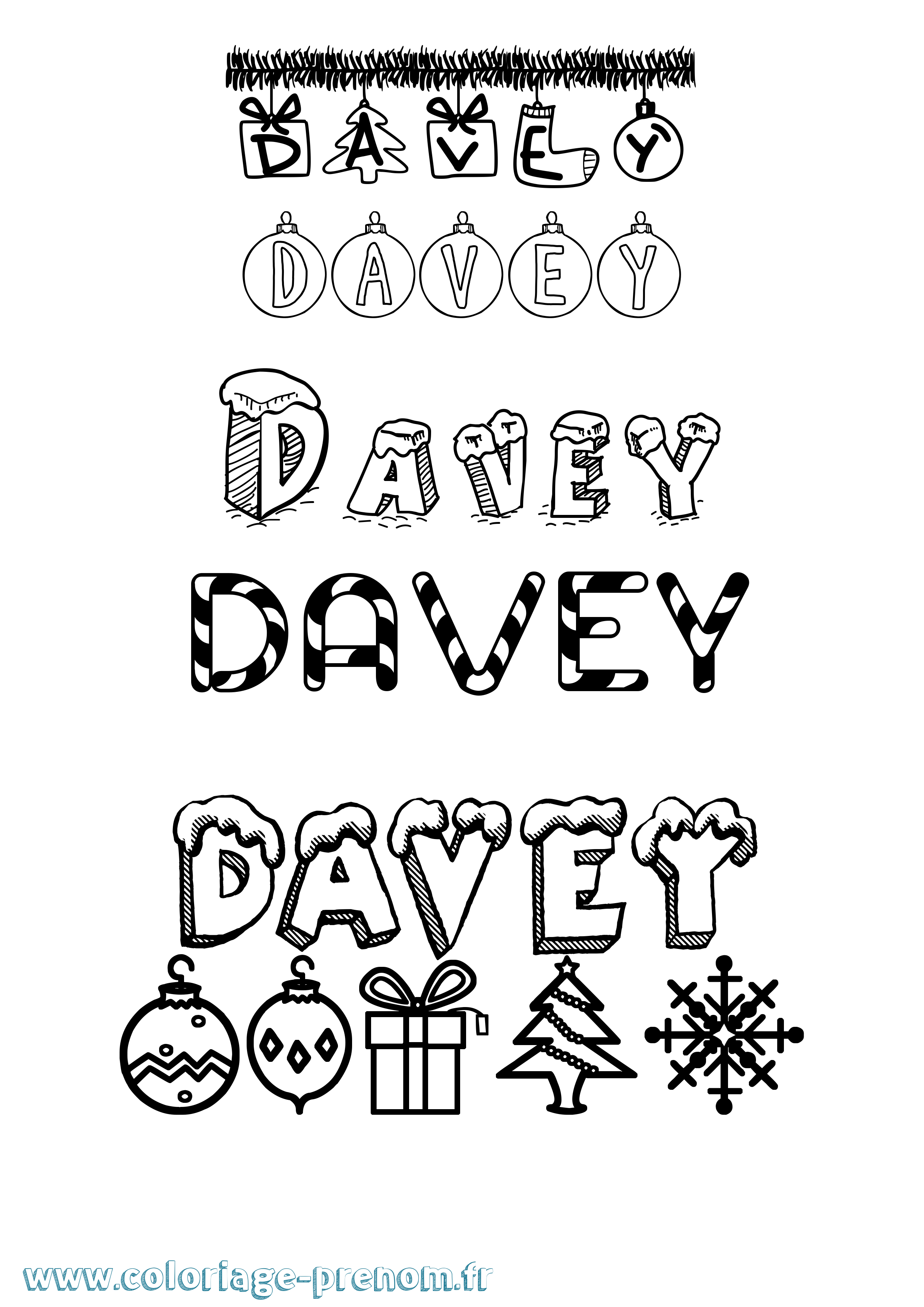 Coloriage Davey Noël Coloriage prénom Davey Noël