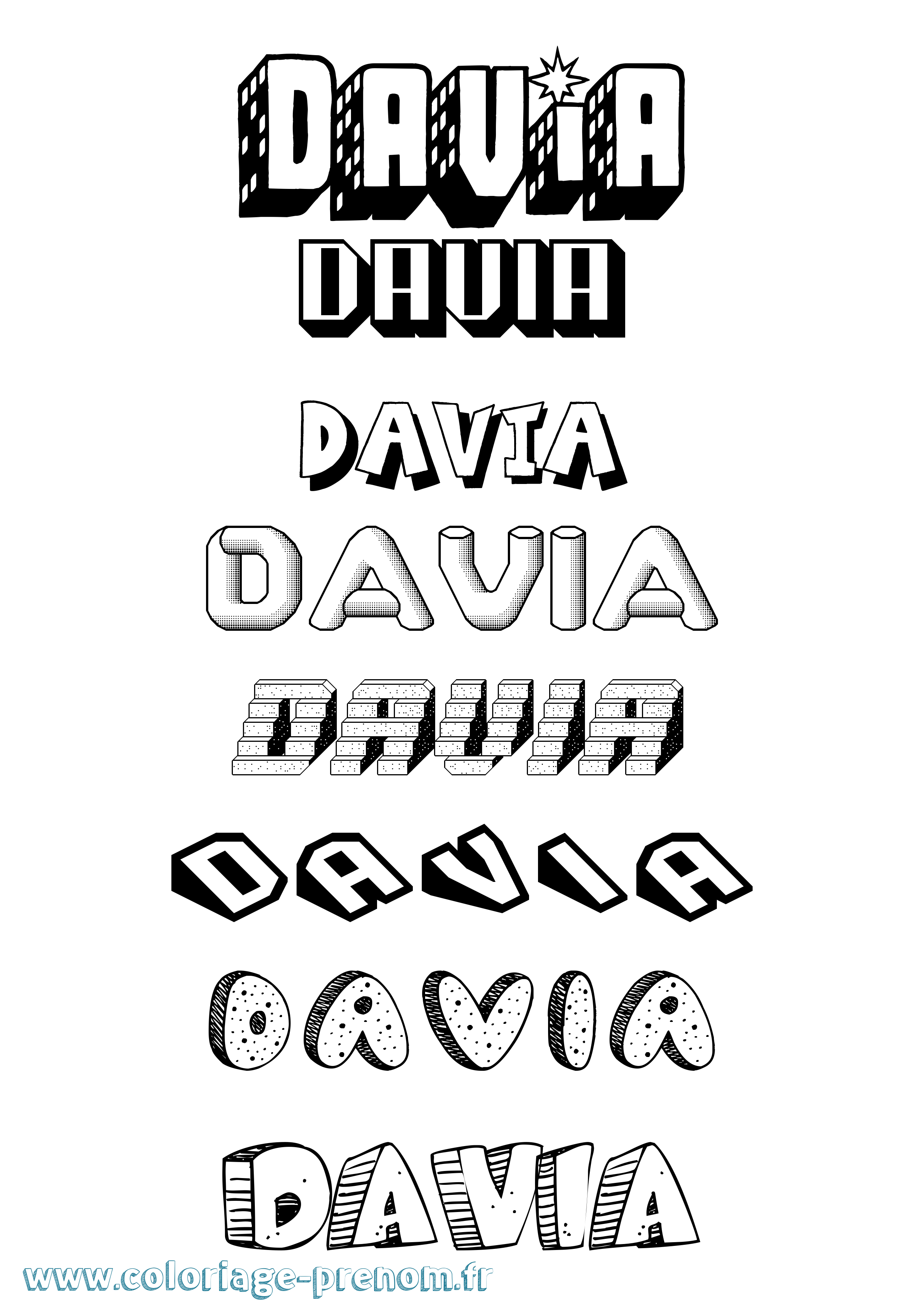 Coloriage Davia Effet 3D Coloriage prénom Davia Effet 3D