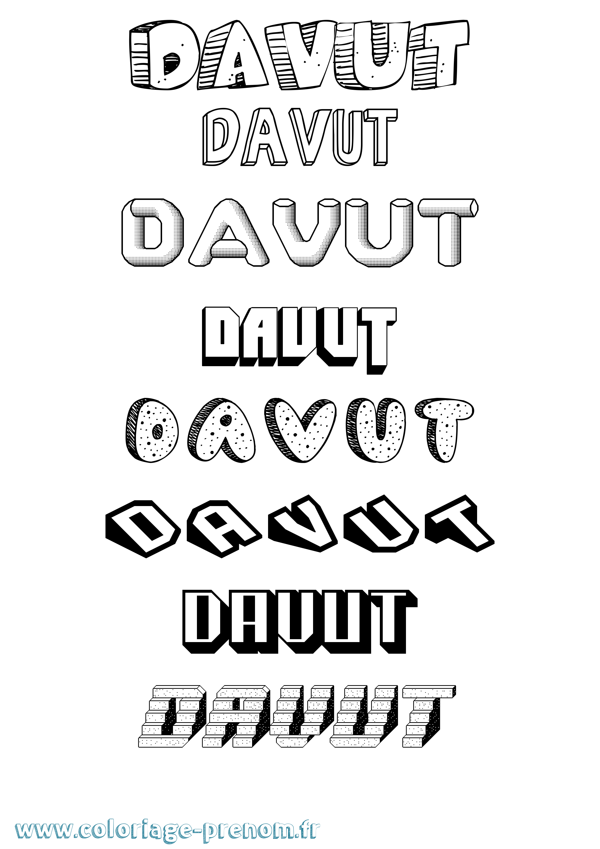 Coloriage Davut Effet 3D Coloriage prénom Davut Effet 3D