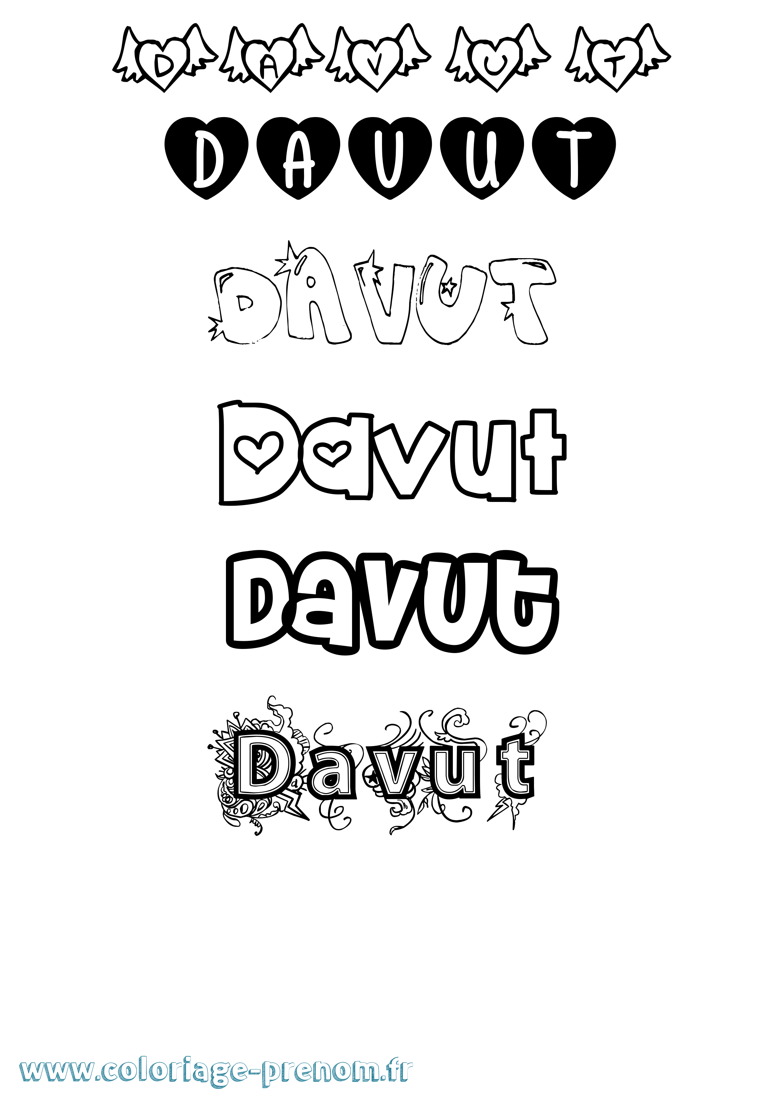 Coloriage Davut Girly Coloriage prénom Davut Girly