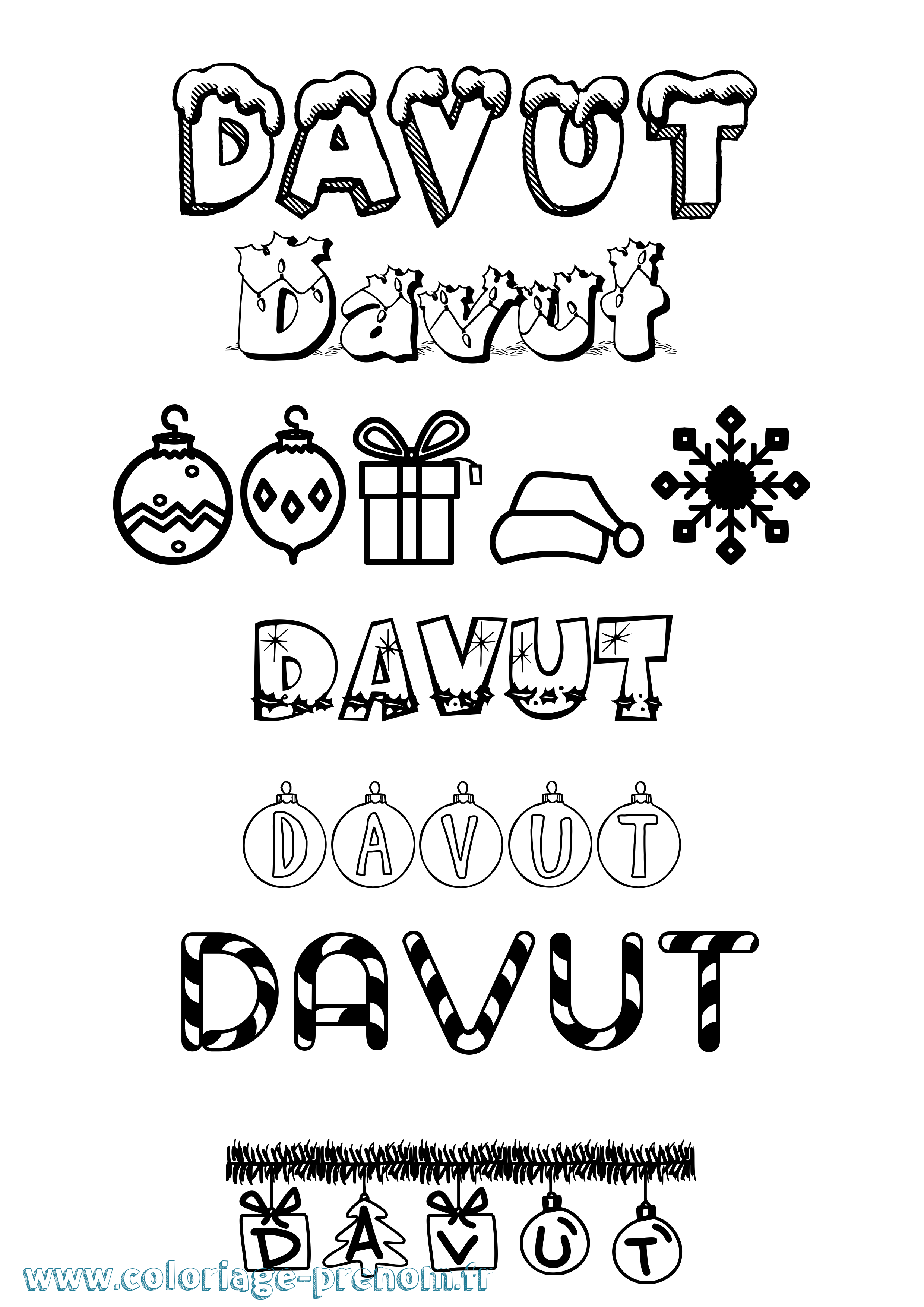 Coloriage Davut Noël Coloriage prénom Davut Noël