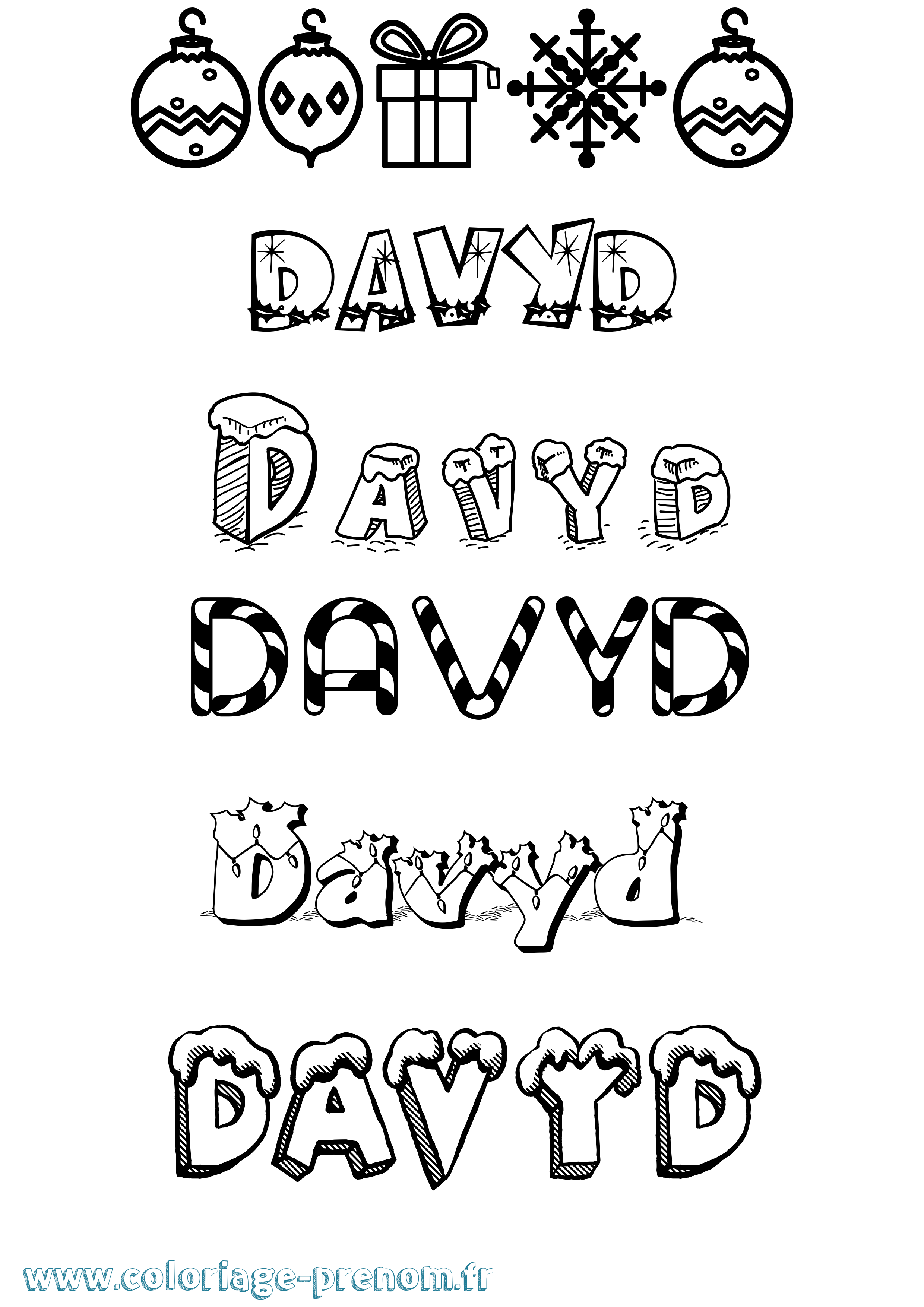 Coloriage Davyd Noël Coloriage prénom Davyd Noël