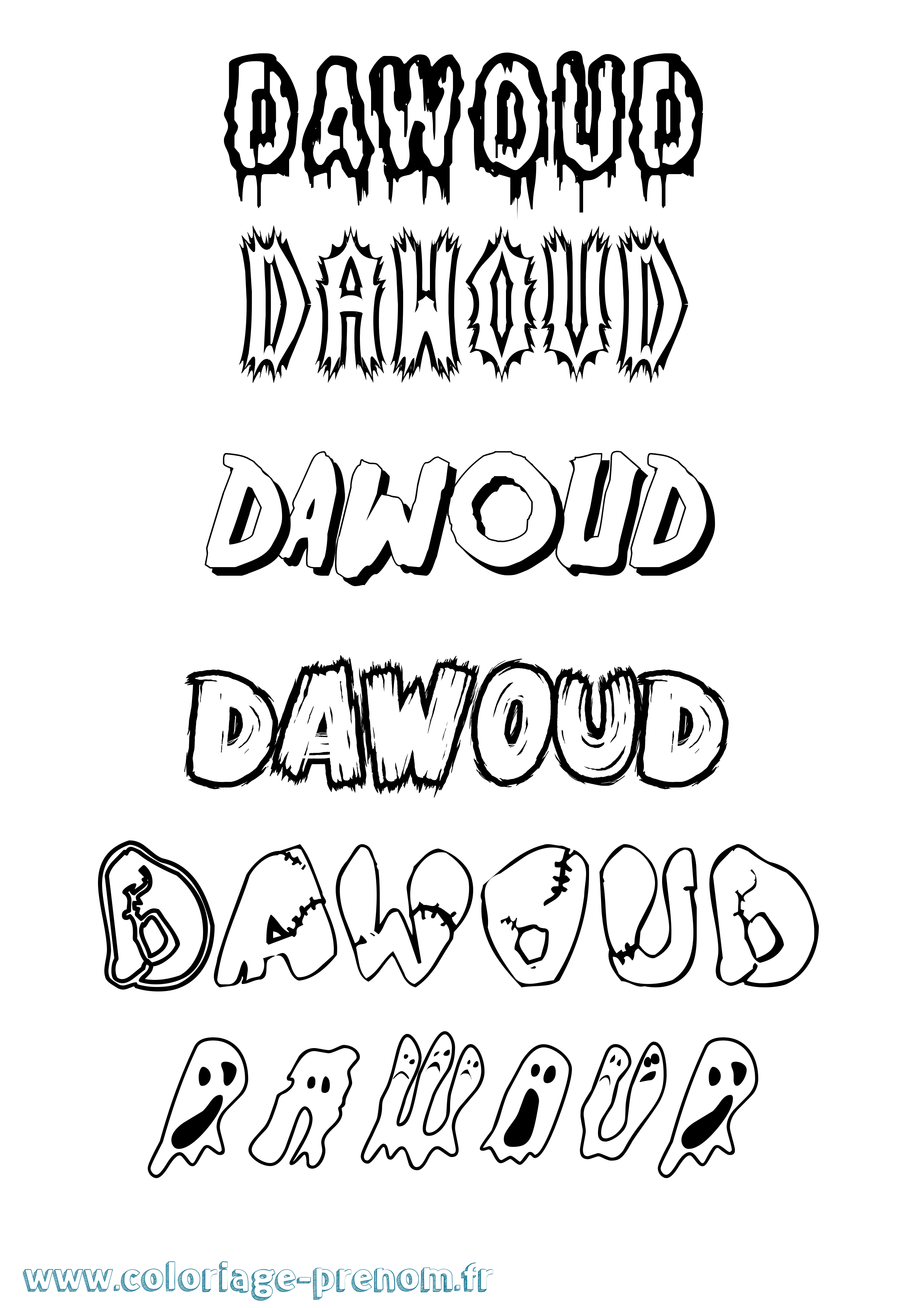 Coloriage Dawoud Frisson Coloriage prénom Dawoud Frisson