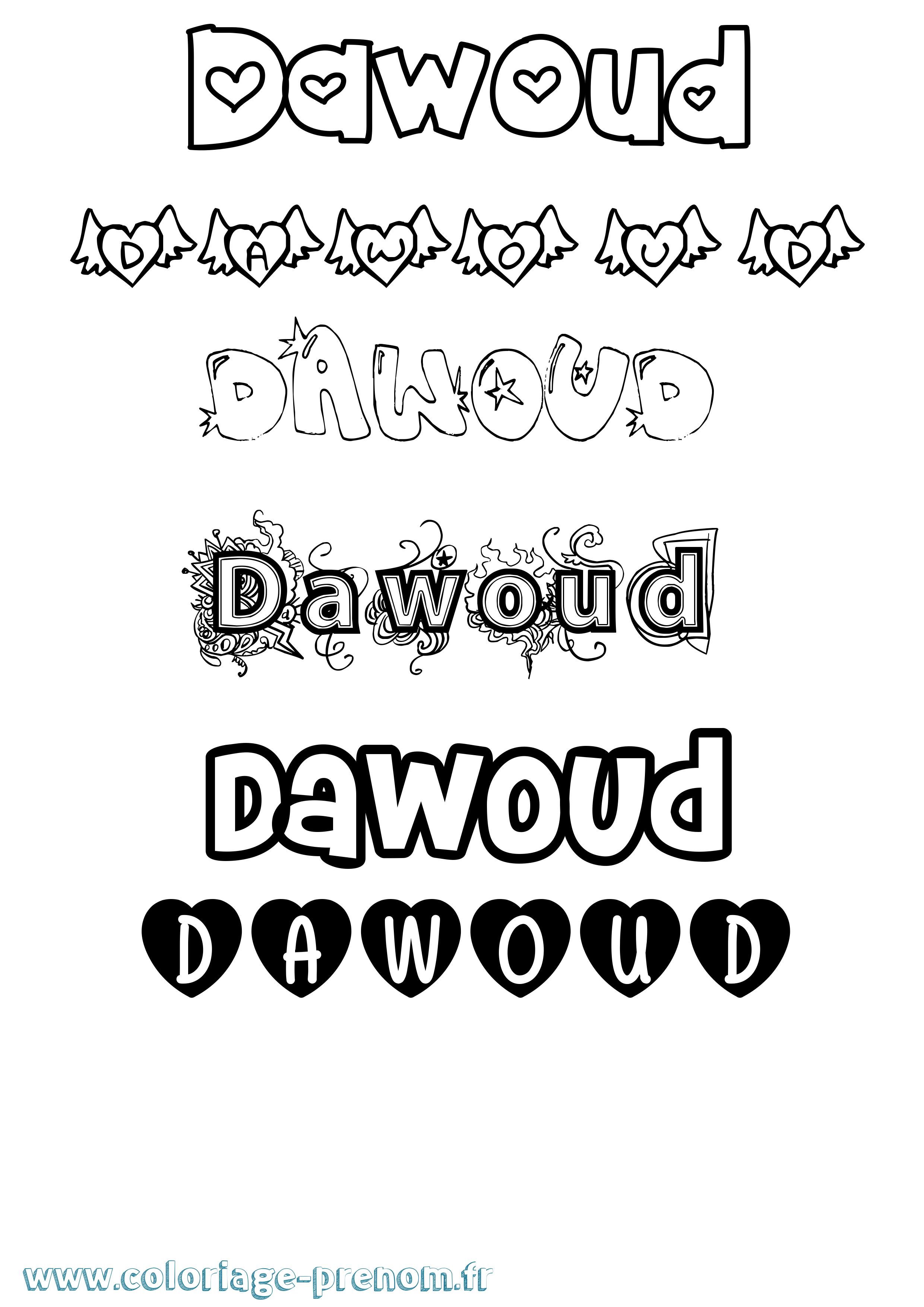 Coloriage Dawoud Girly Coloriage prénom Dawoud Girly
