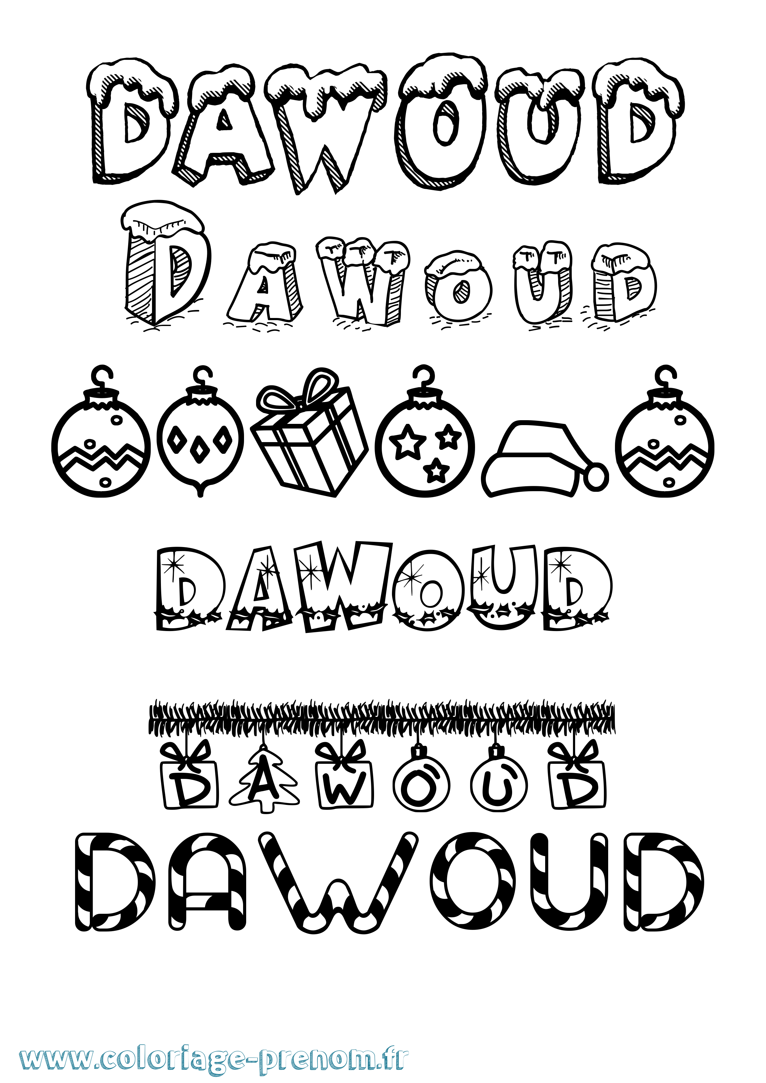 Coloriage Dawoud Noël Coloriage prénom Dawoud Noël