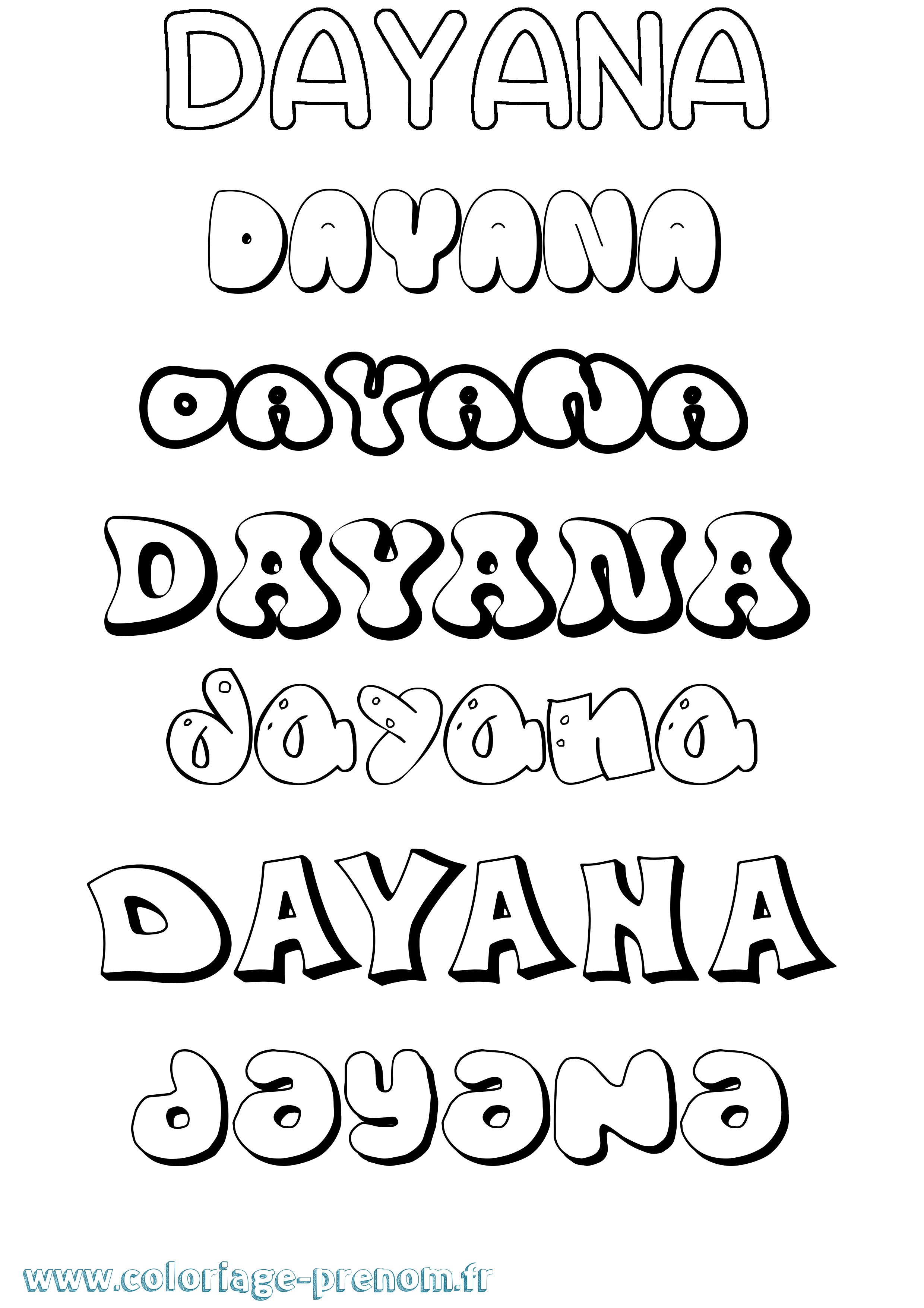 Coloriage Dayana Bubble Coloriage prénom Dayana Bubble