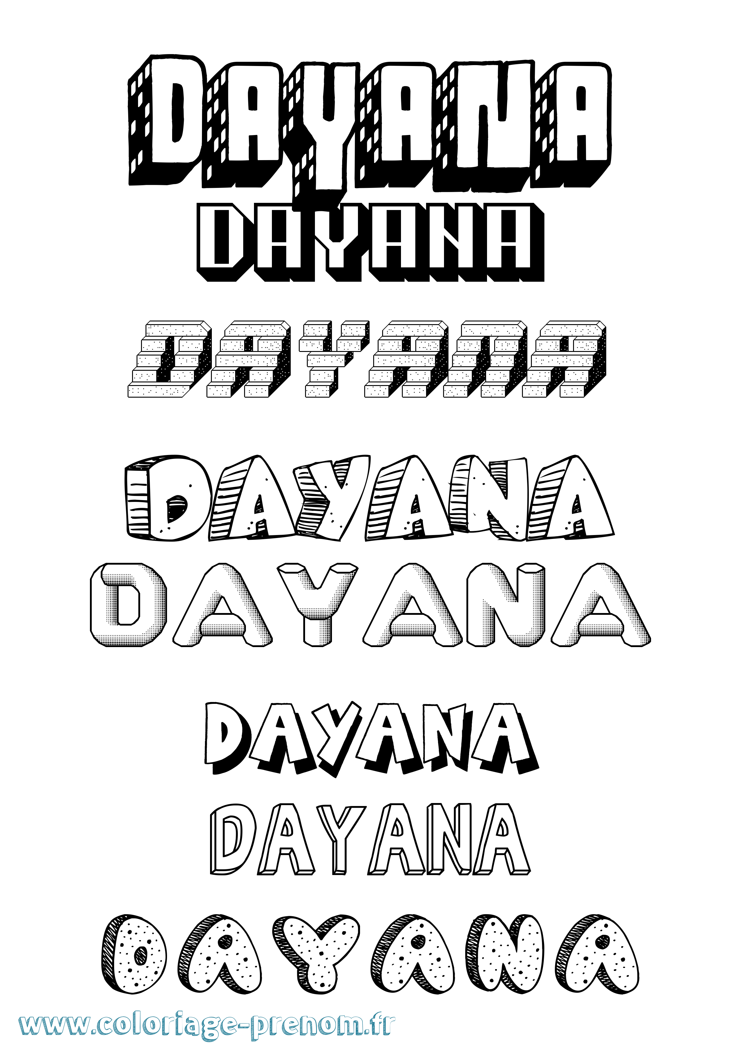 Coloriage Dayana Effet 3D Coloriage prénom Dayana Effet 3D