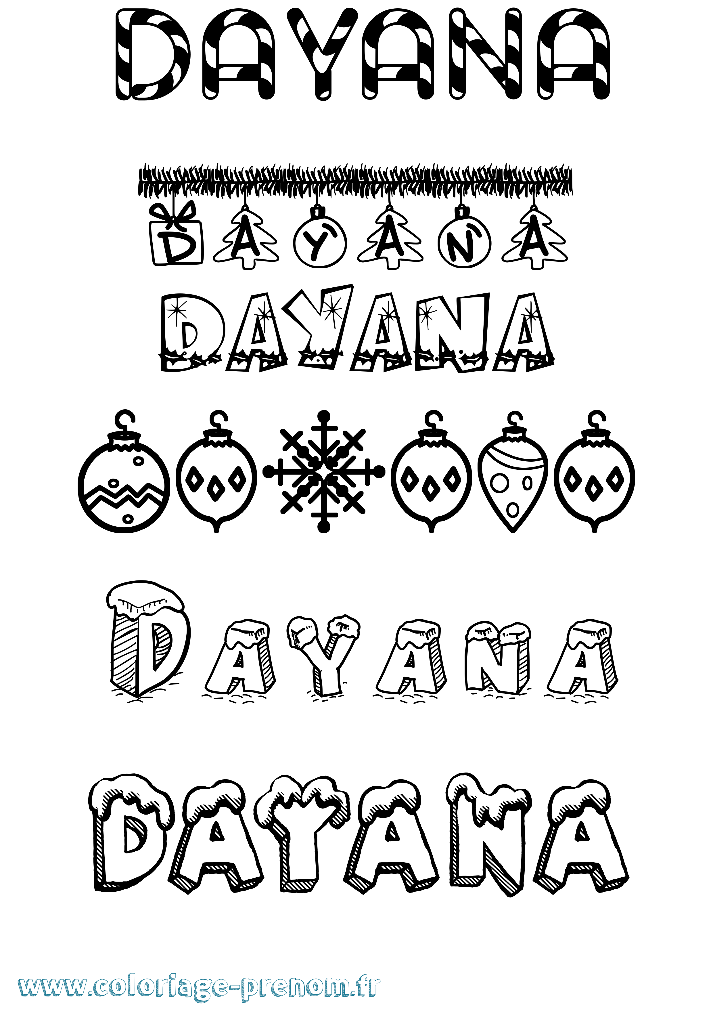 Coloriage Dayana Noël Coloriage prénom Dayana Noël