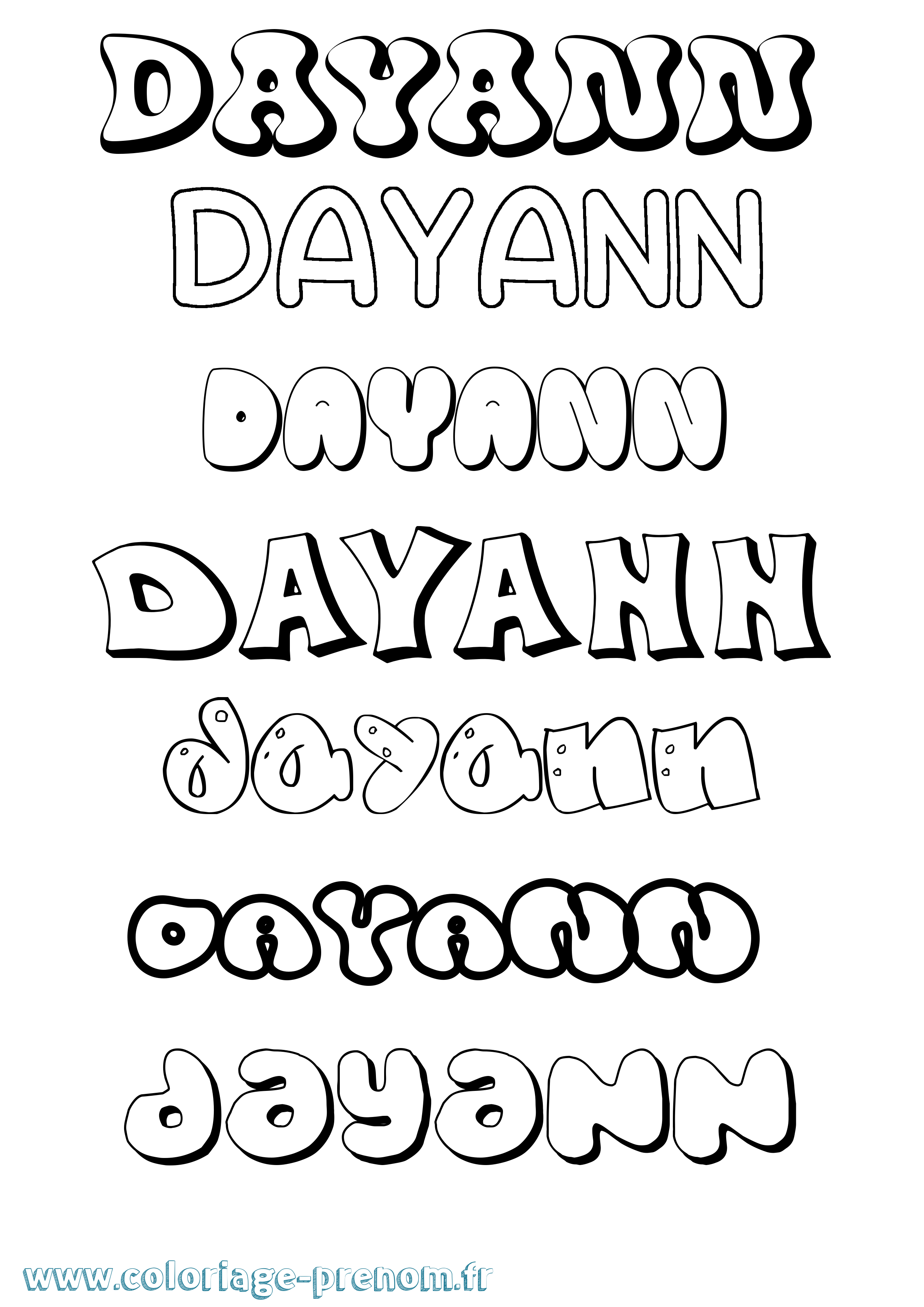 Coloriage Dayann Bubble Coloriage prénom Dayann Bubble
