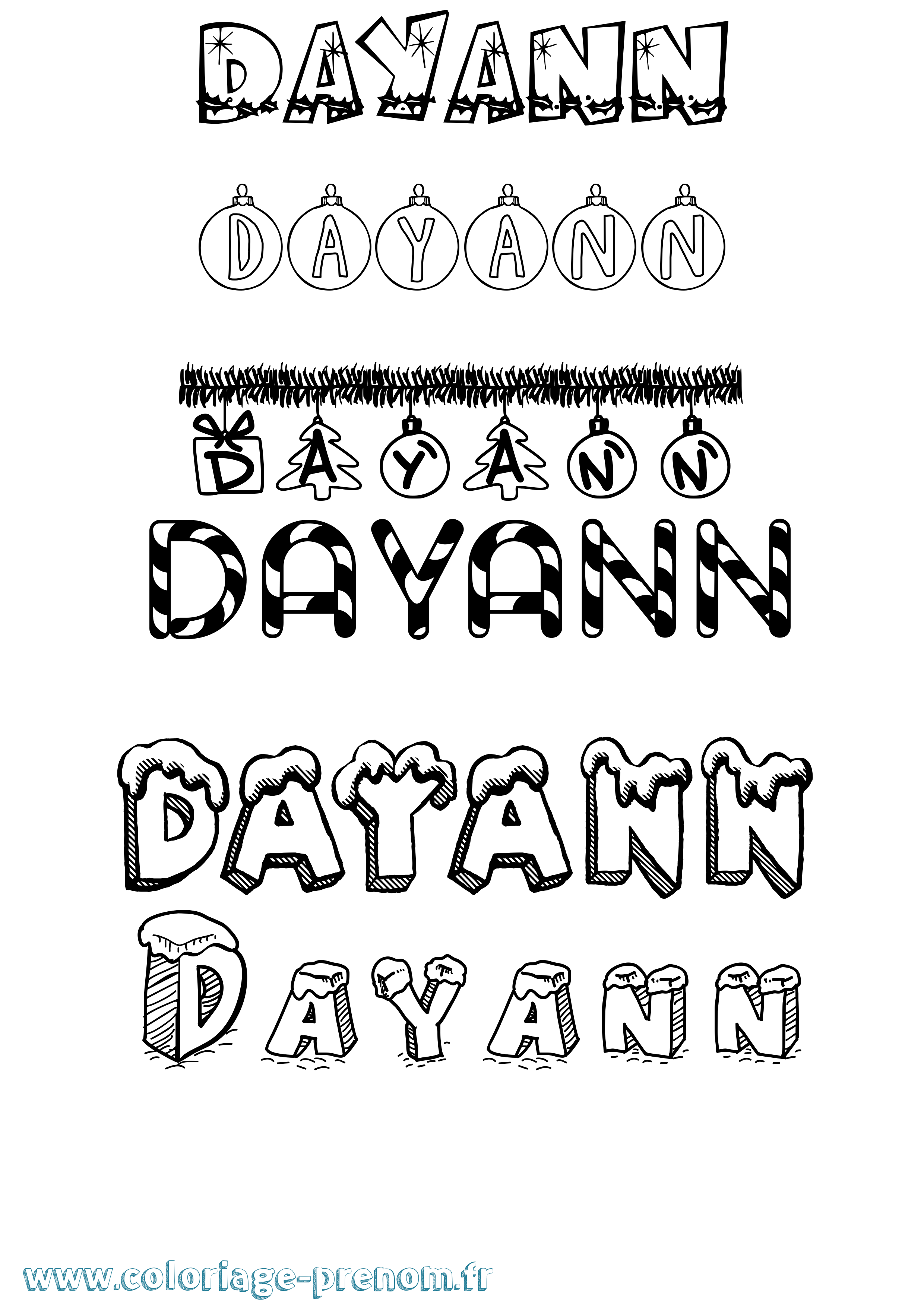 Coloriage Dayann Noël Coloriage prénom Dayann Noël