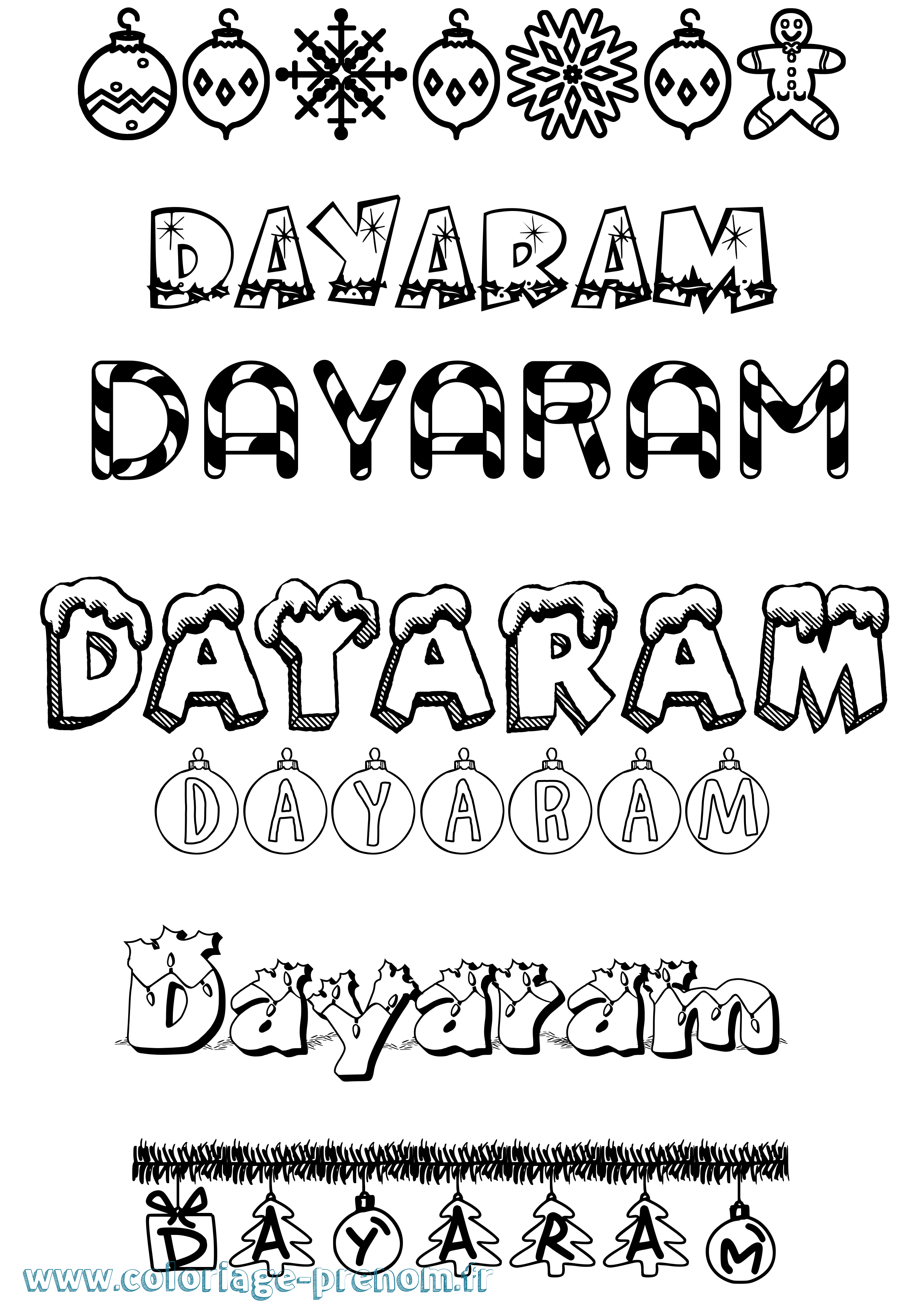 Coloriage Dayaram Noël Coloriage prénom Dayaram Noël