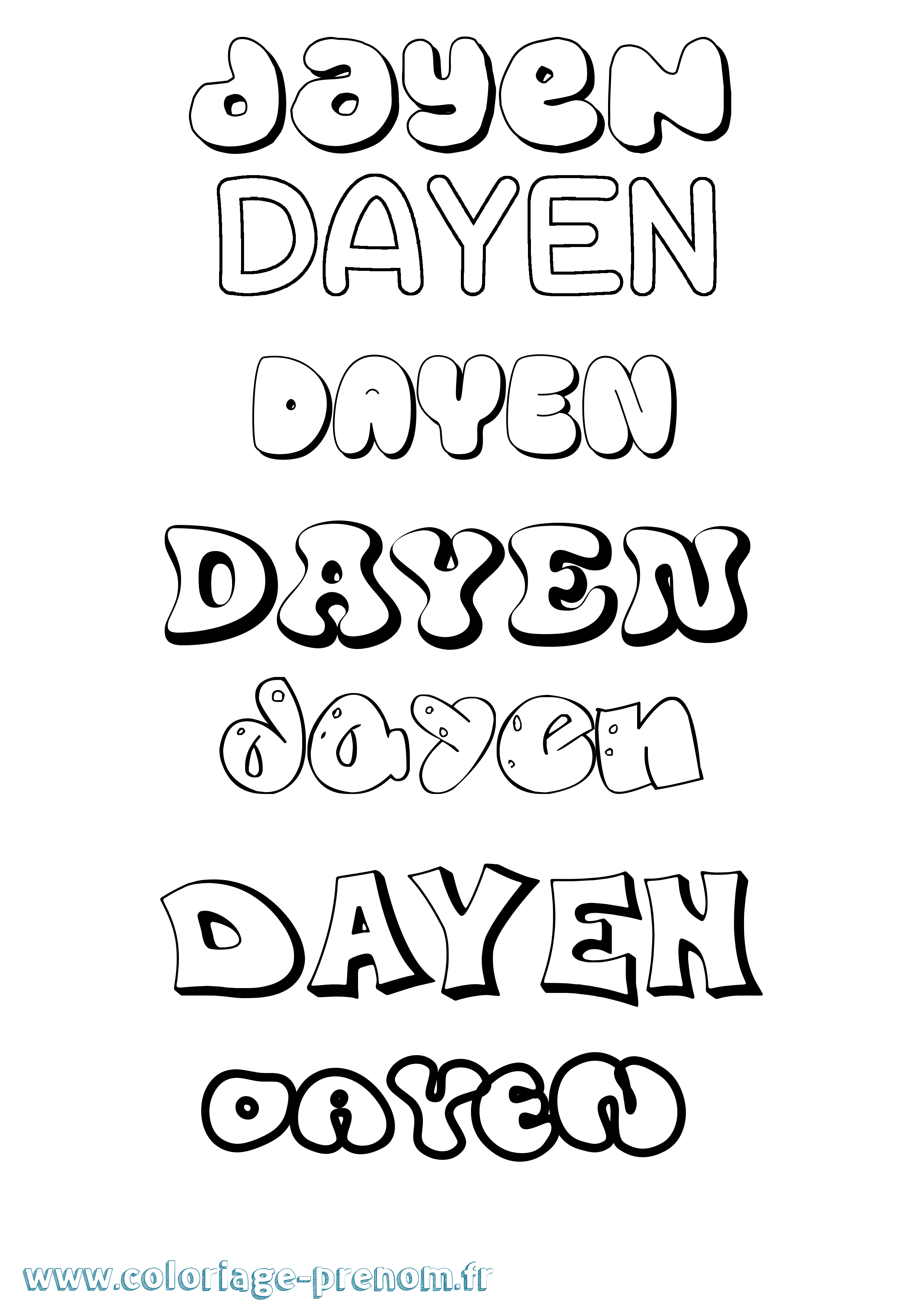 Coloriage Dayen Bubble Coloriage prénom Dayen Bubble