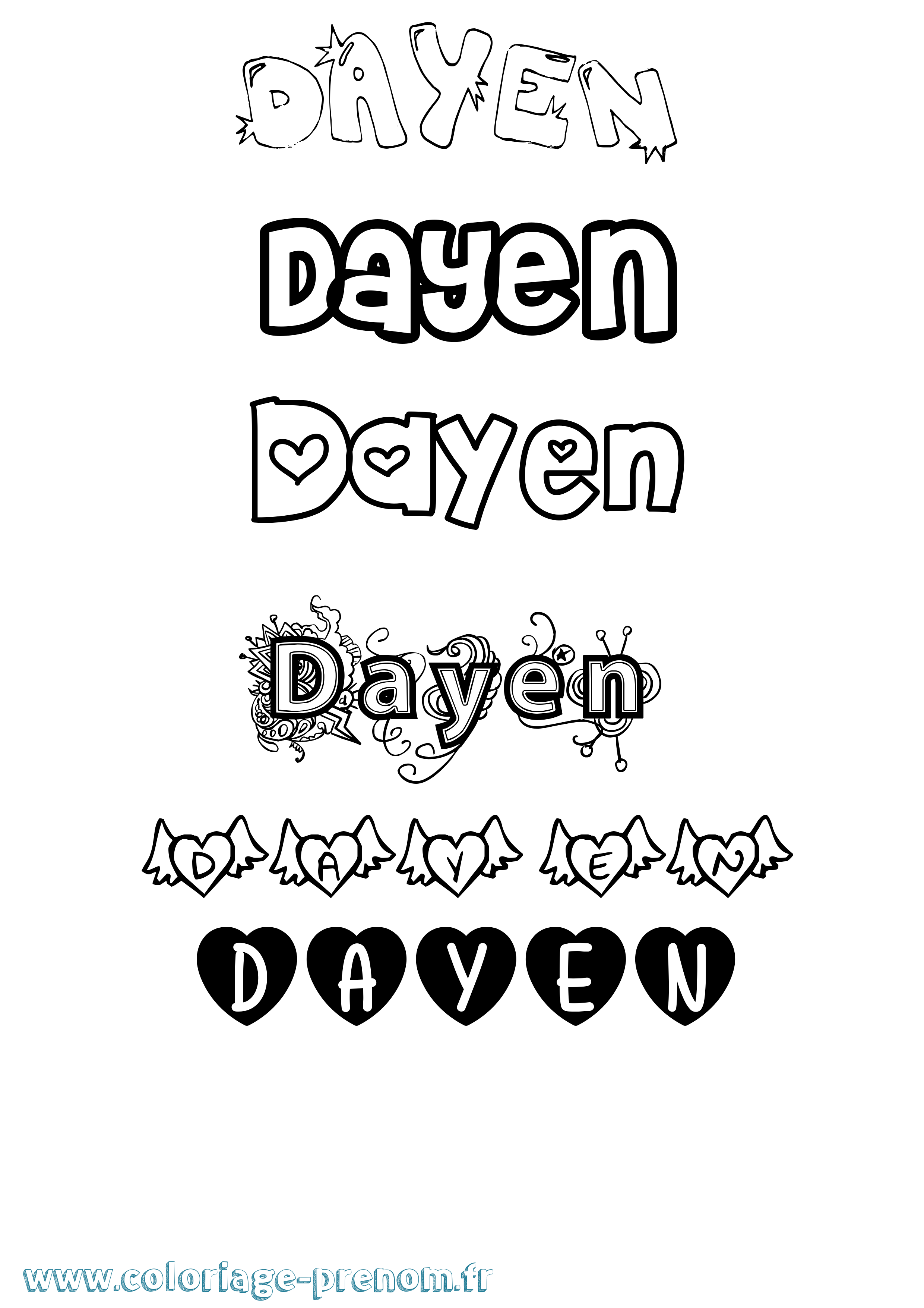 Coloriage Dayen Girly Coloriage prénom Dayen Girly