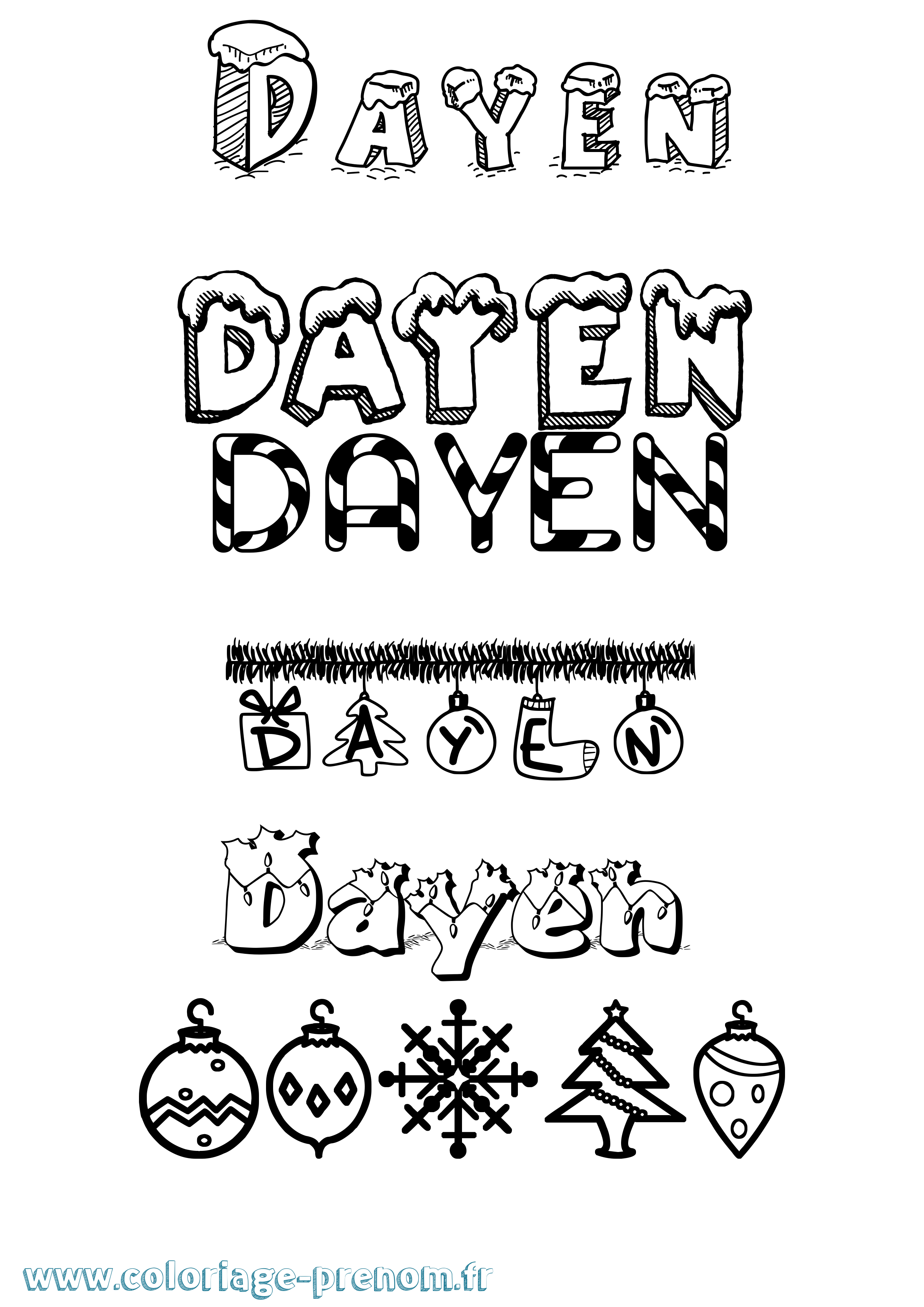 Coloriage Dayen Noël Coloriage prénom Dayen Noël