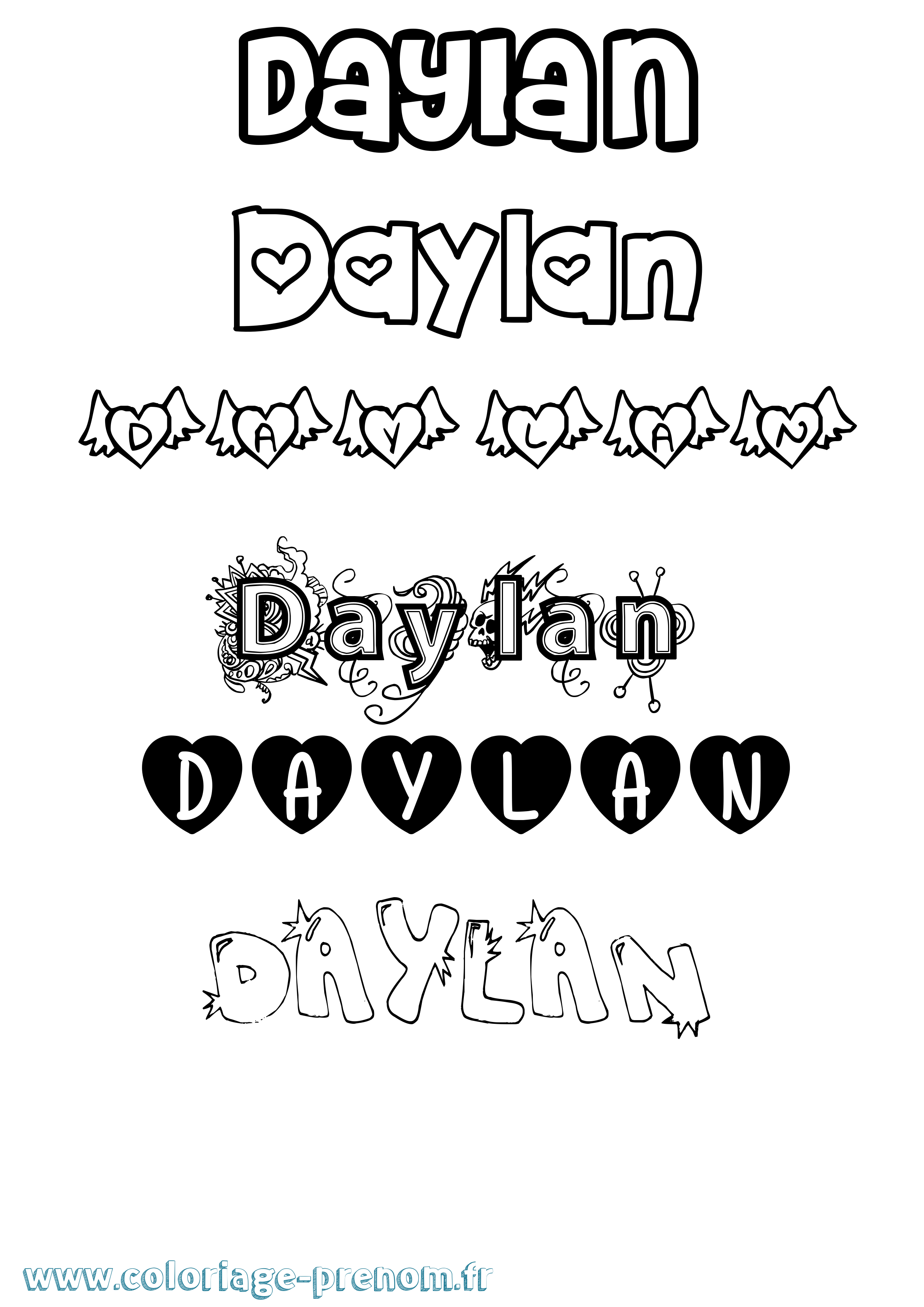 Coloriage Daylan Girly Coloriage prénom Daylan Girly