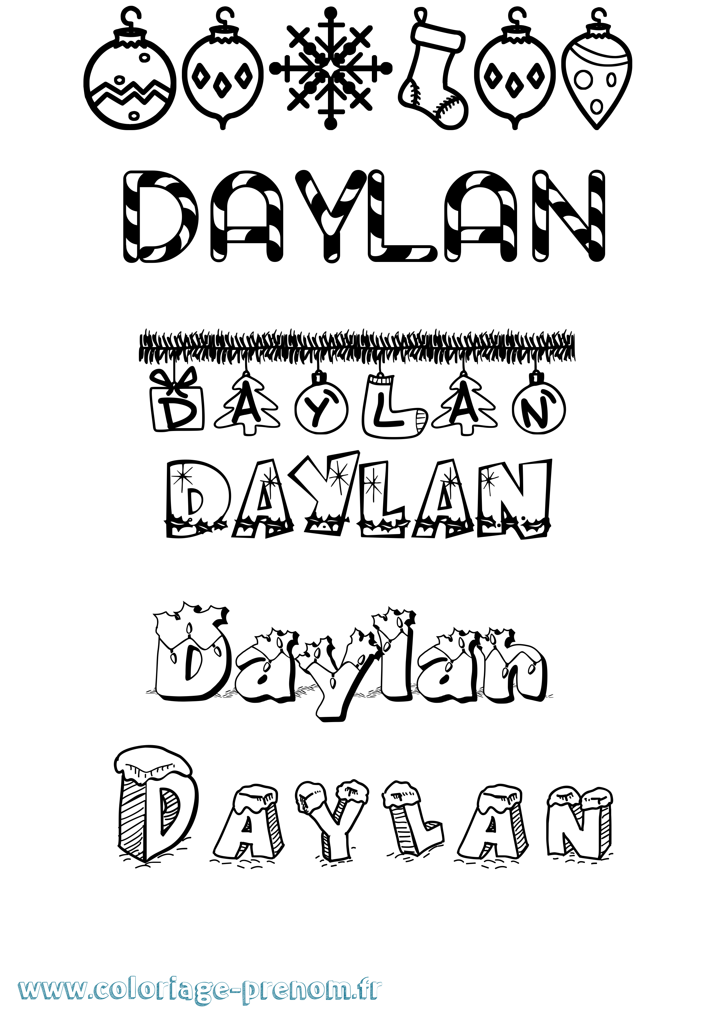 Coloriage Daylan Noël Coloriage prénom Daylan Noël
