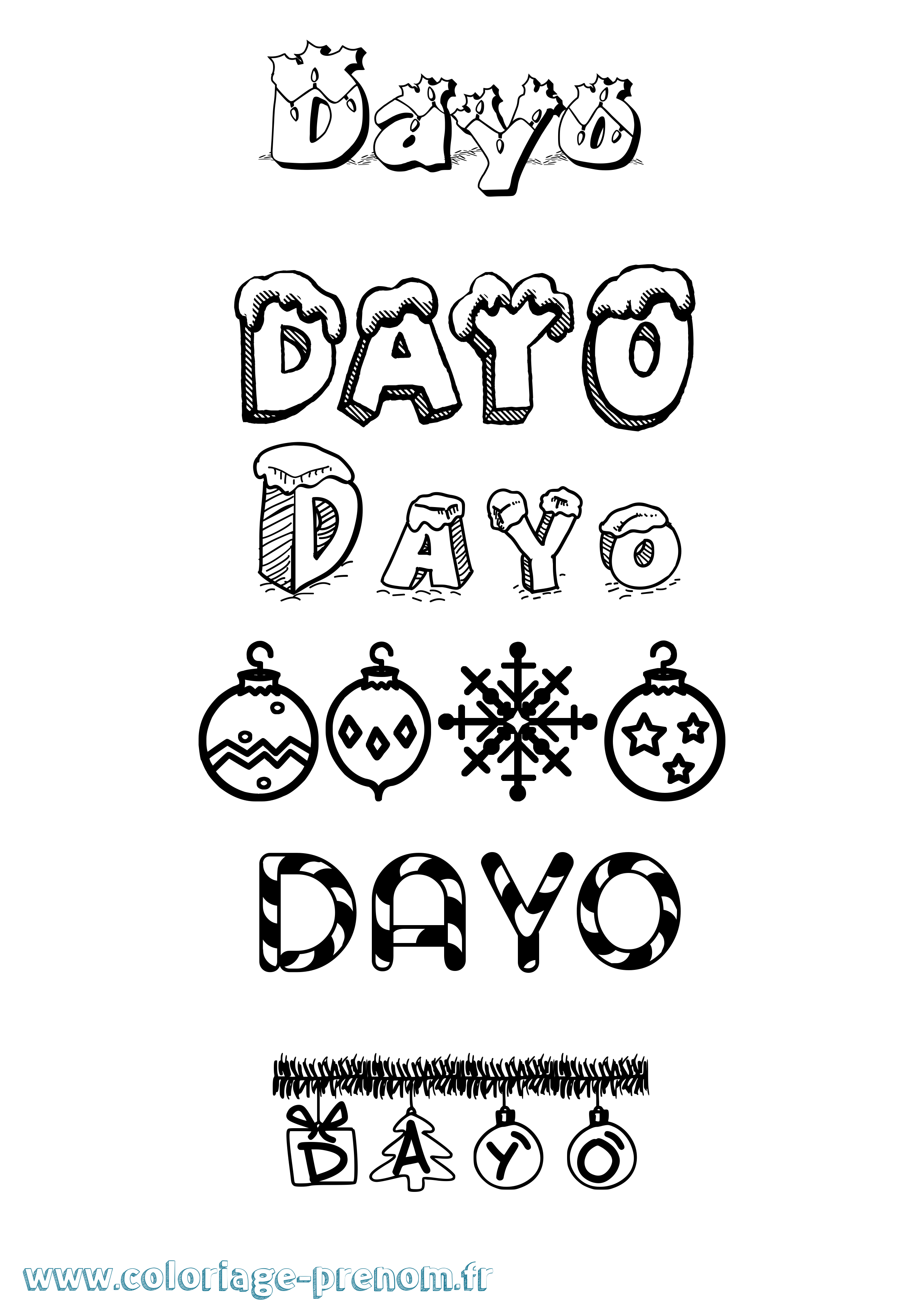 Coloriage Dayo Noël Coloriage prénom Dayo Noël