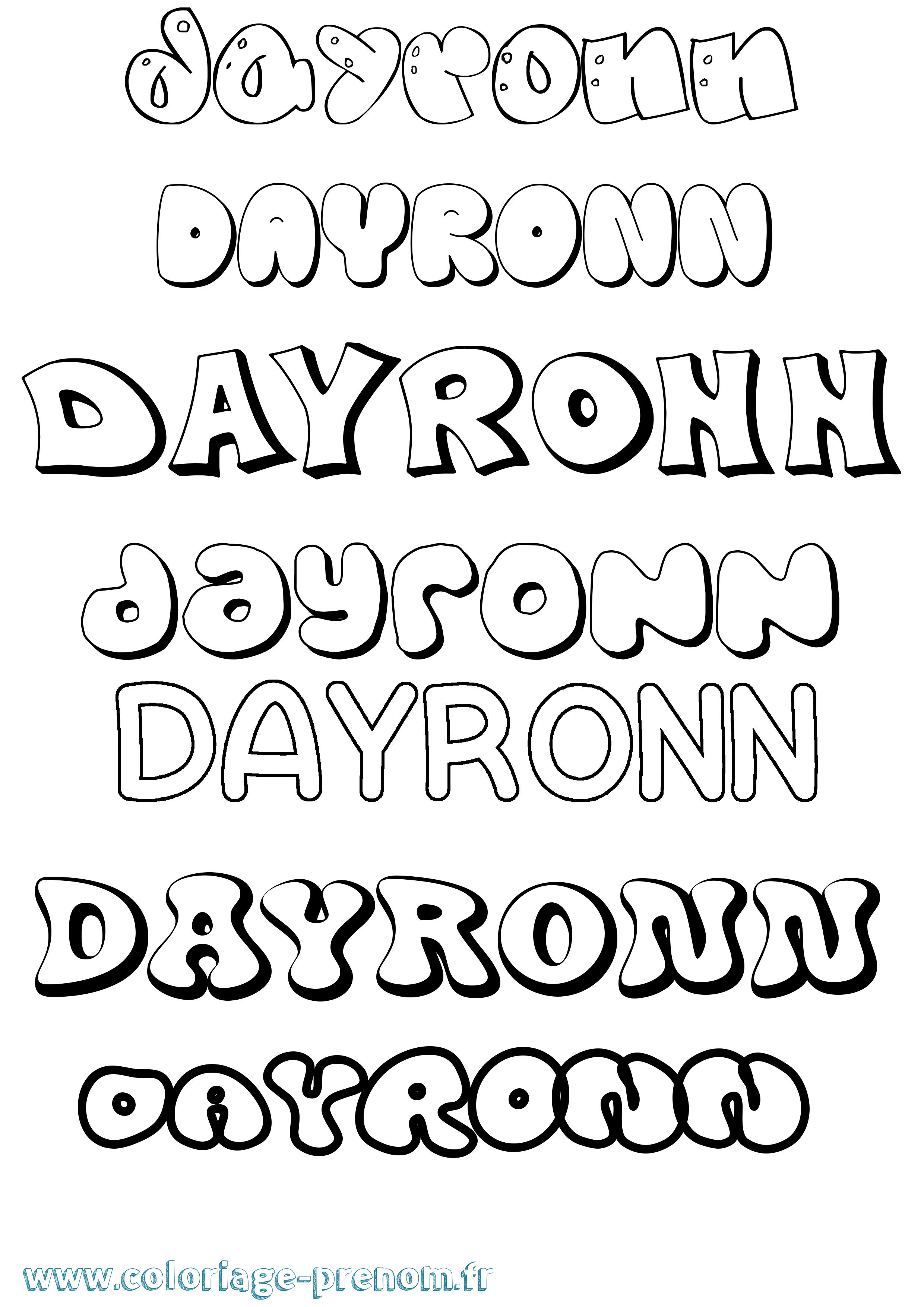 Coloriage Dayronn Bubble Coloriage prénom Dayronn Bubble