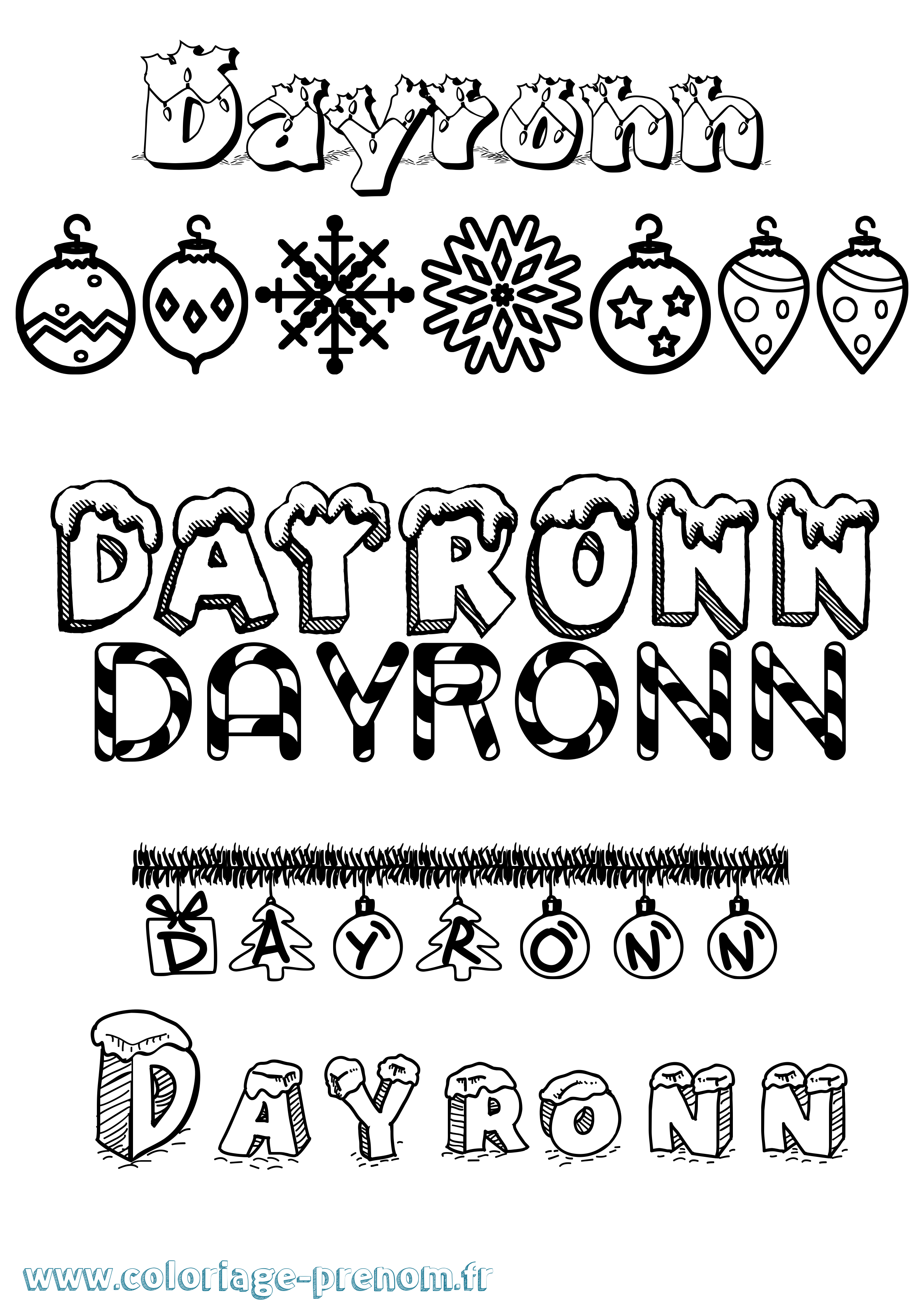 Coloriage Dayronn Noël Coloriage prénom Dayronn Noël