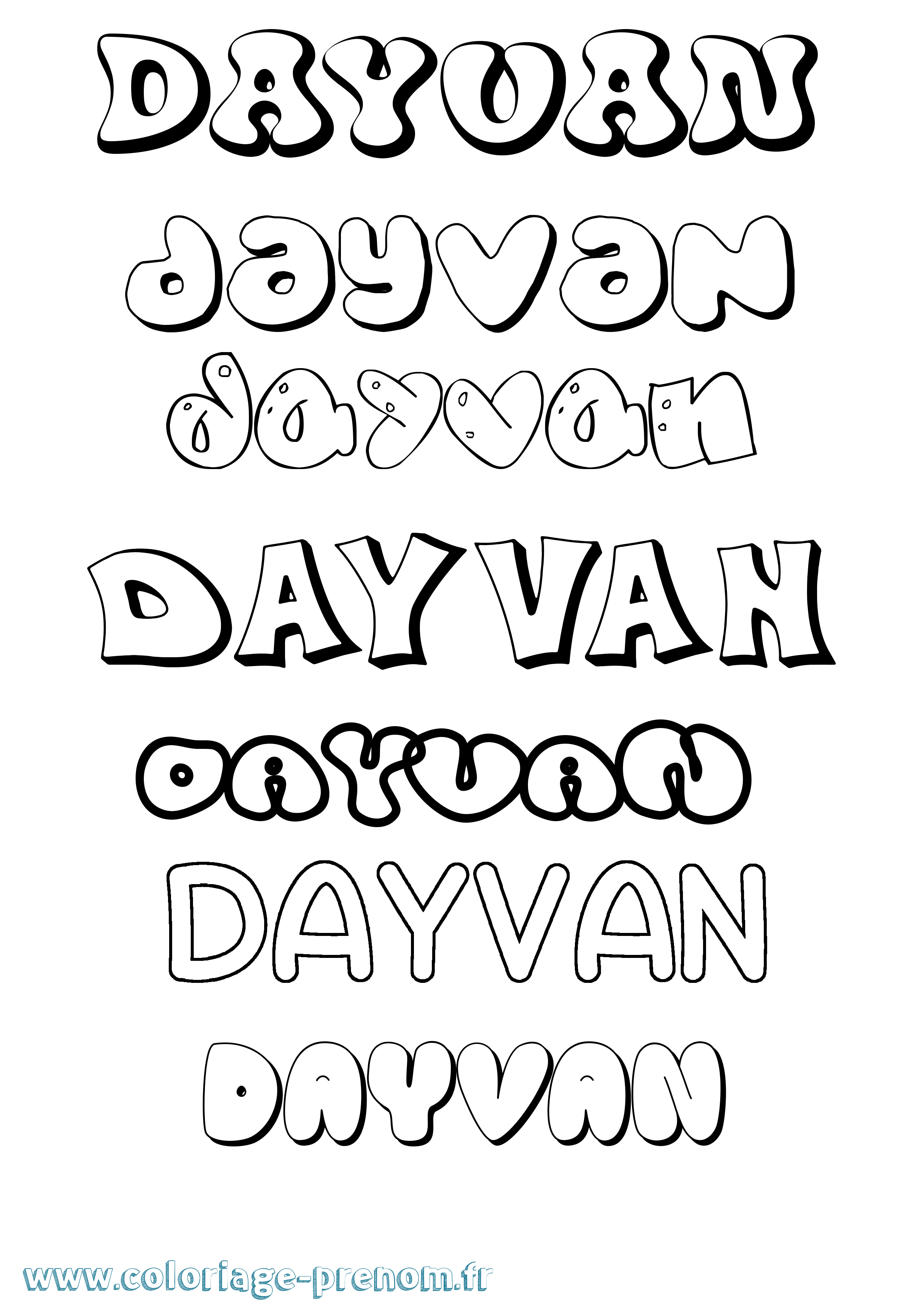 Coloriage Dayvan Bubble Coloriage prénom Dayvan Bubble
