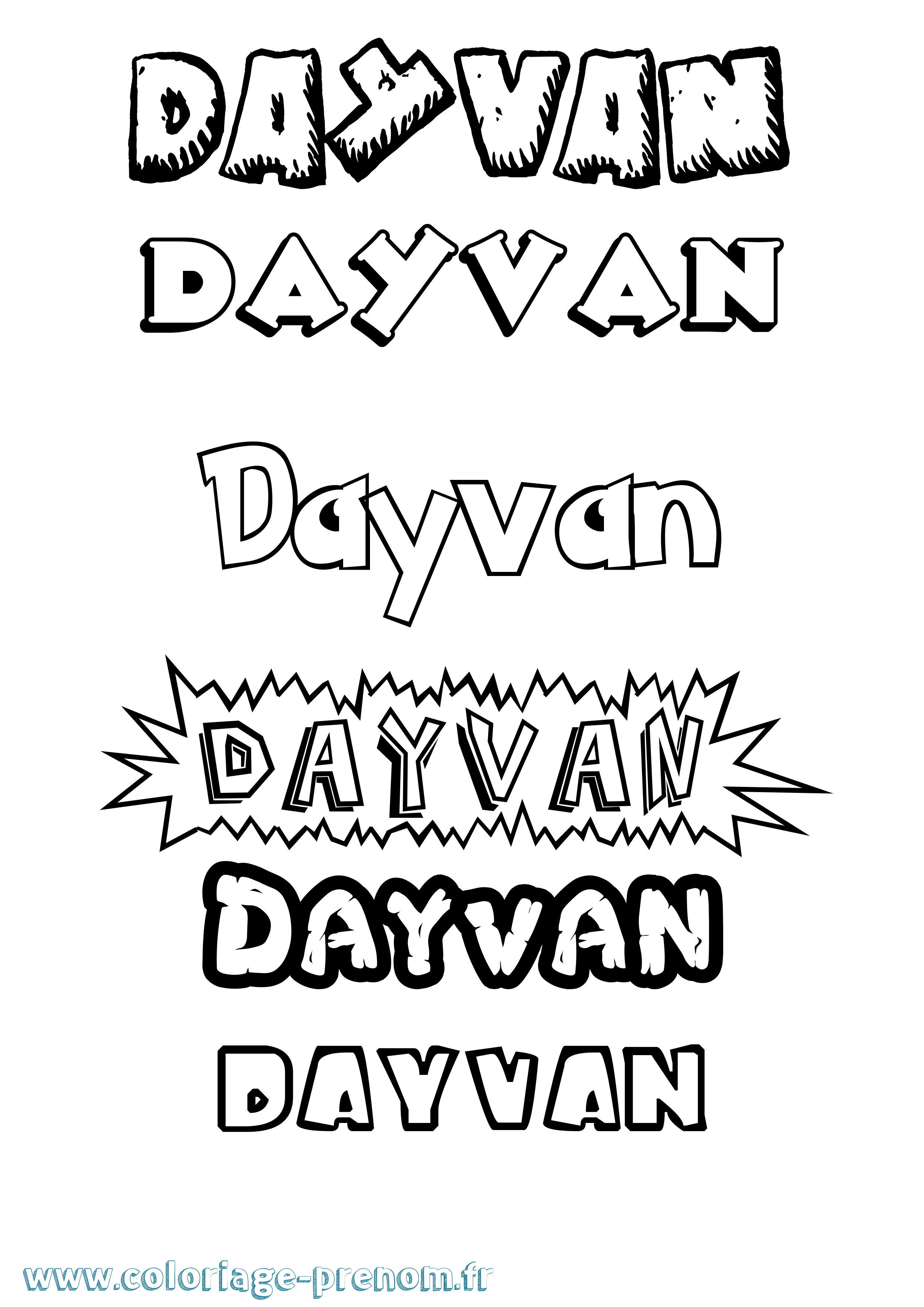 Coloriage Dayvan Dessin Animé Coloriage prénom Dayvan Dessin Animé