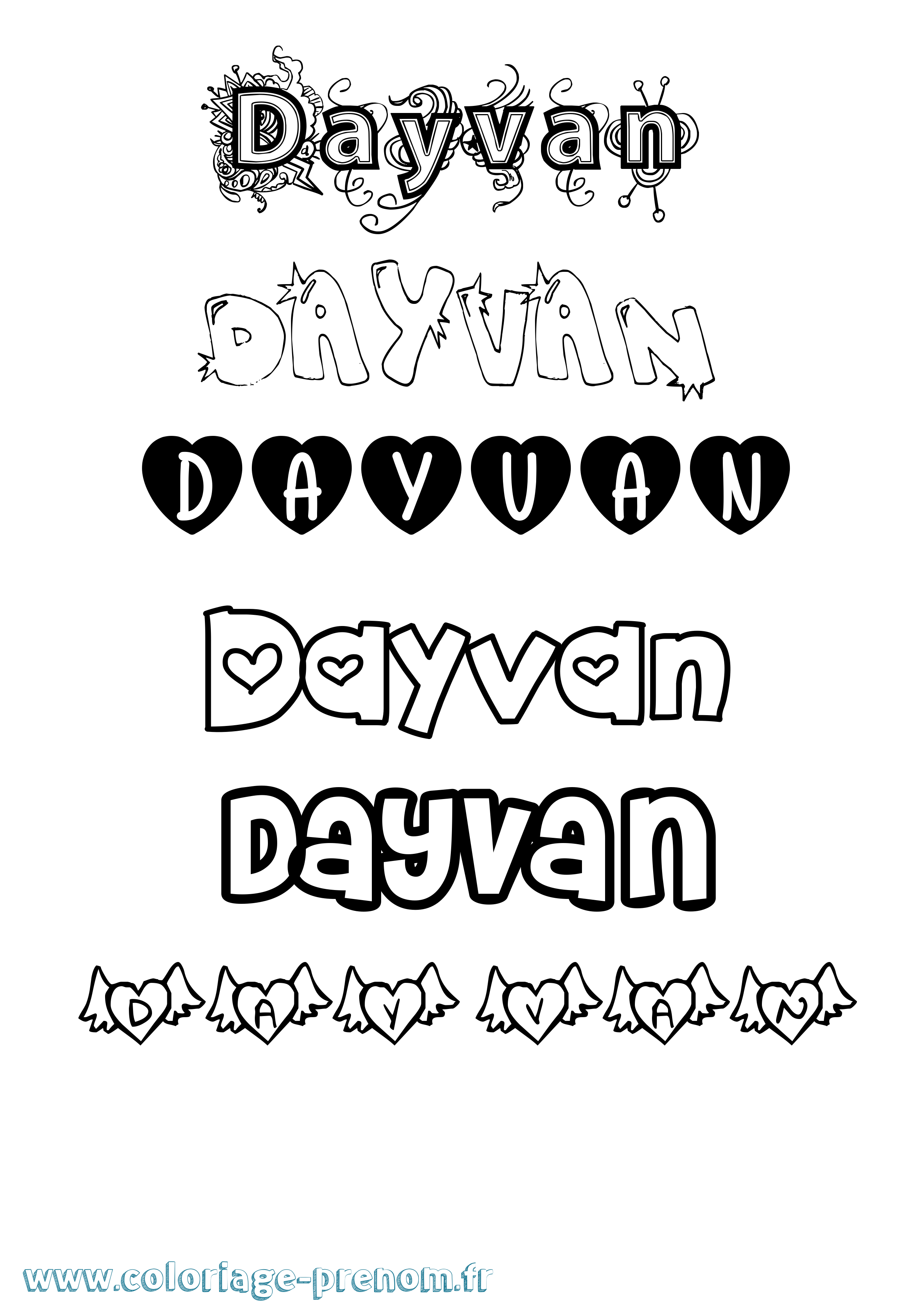 Coloriage Dayvan Girly Coloriage prénom Dayvan Girly