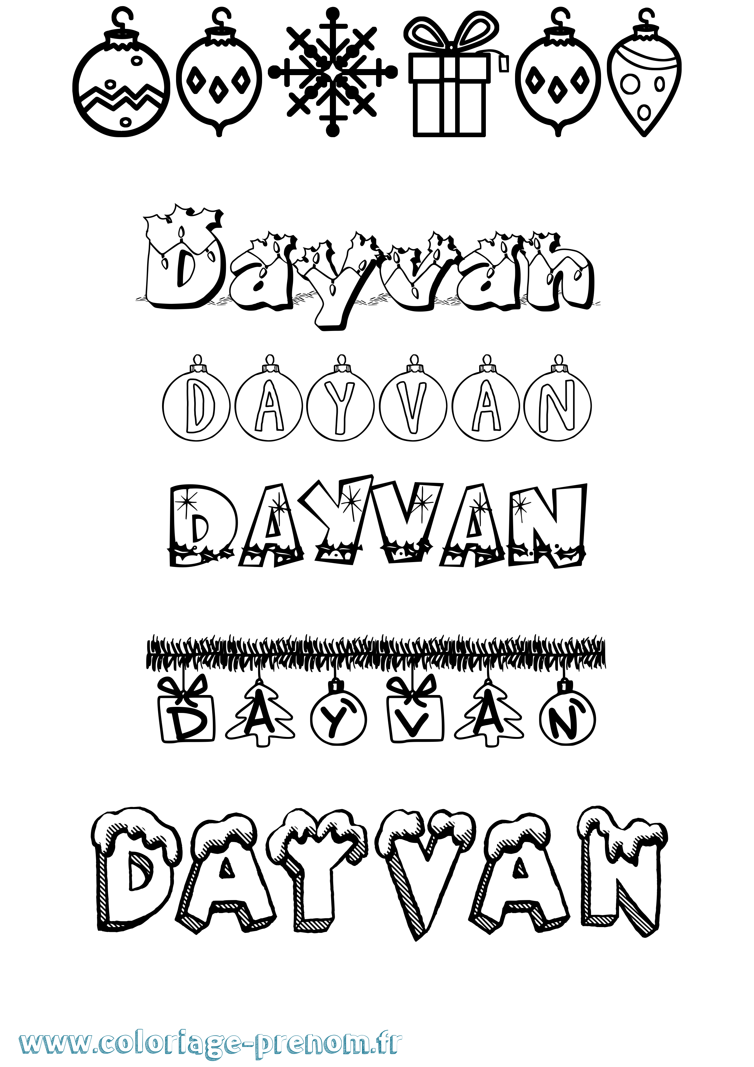 Coloriage Dayvan Noël Coloriage prénom Dayvan Noël