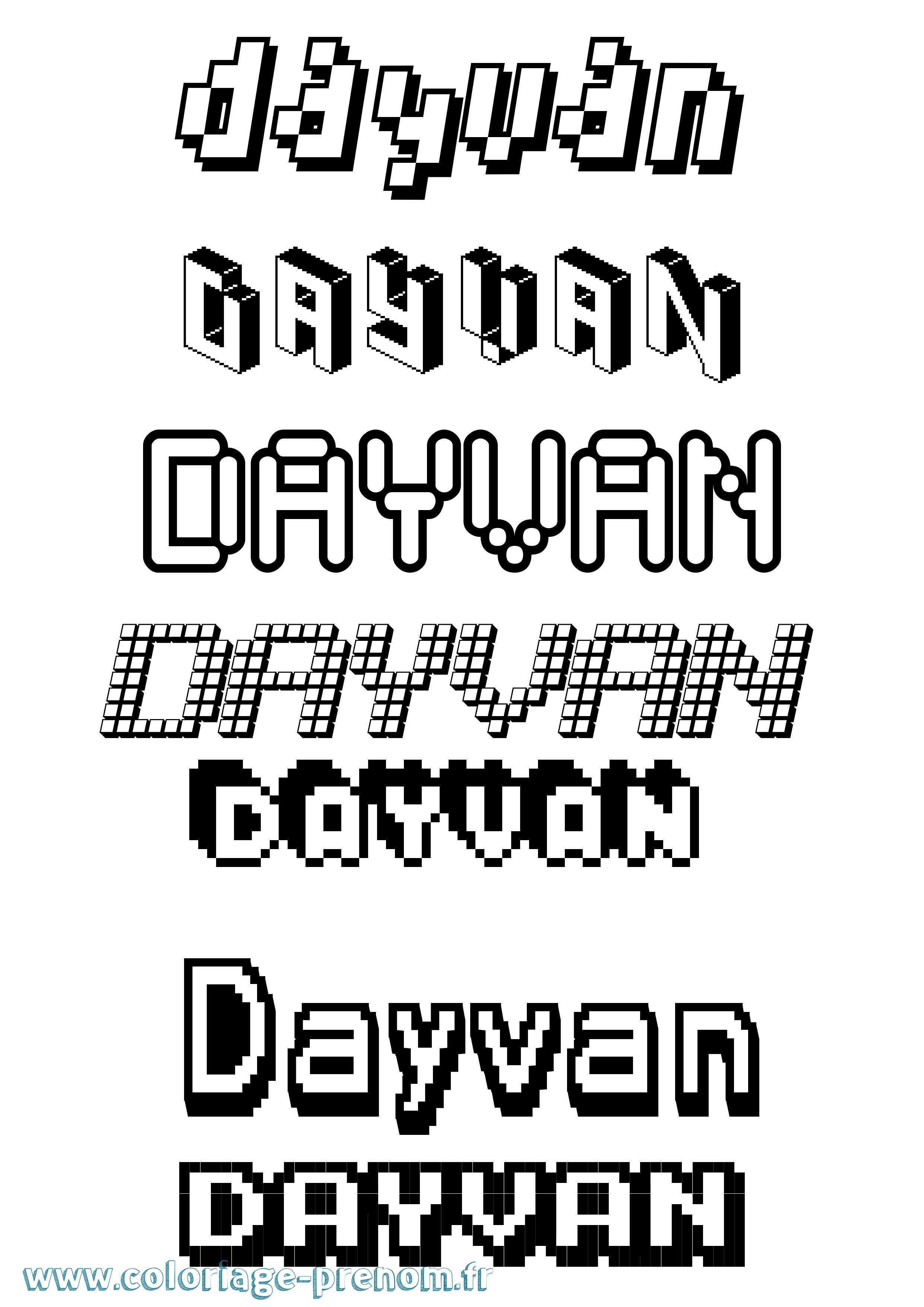Coloriage Dayvan Pixel Coloriage prénom Dayvan Pixel