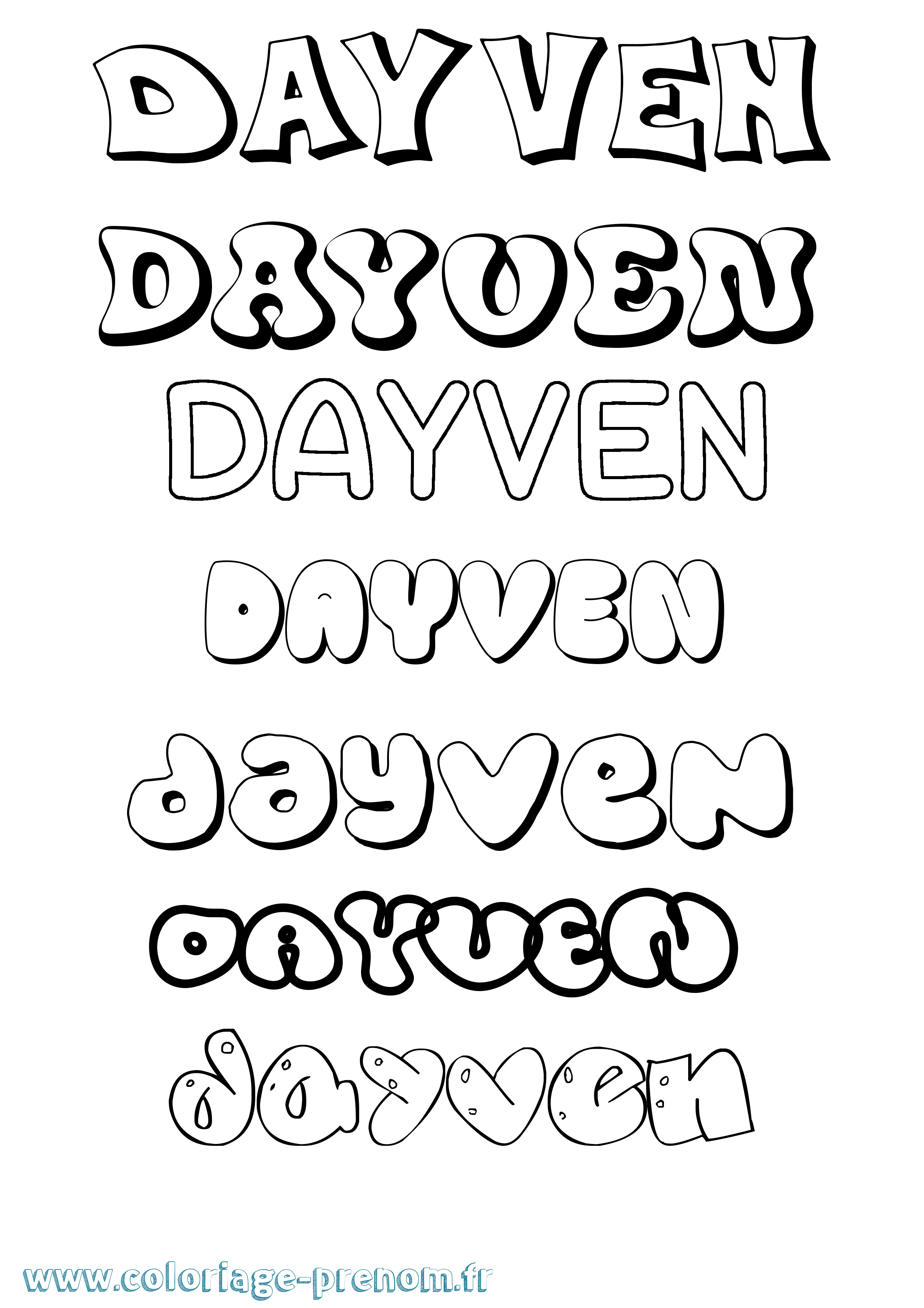 Coloriage Dayven Bubble Coloriage prénom Dayven Bubble