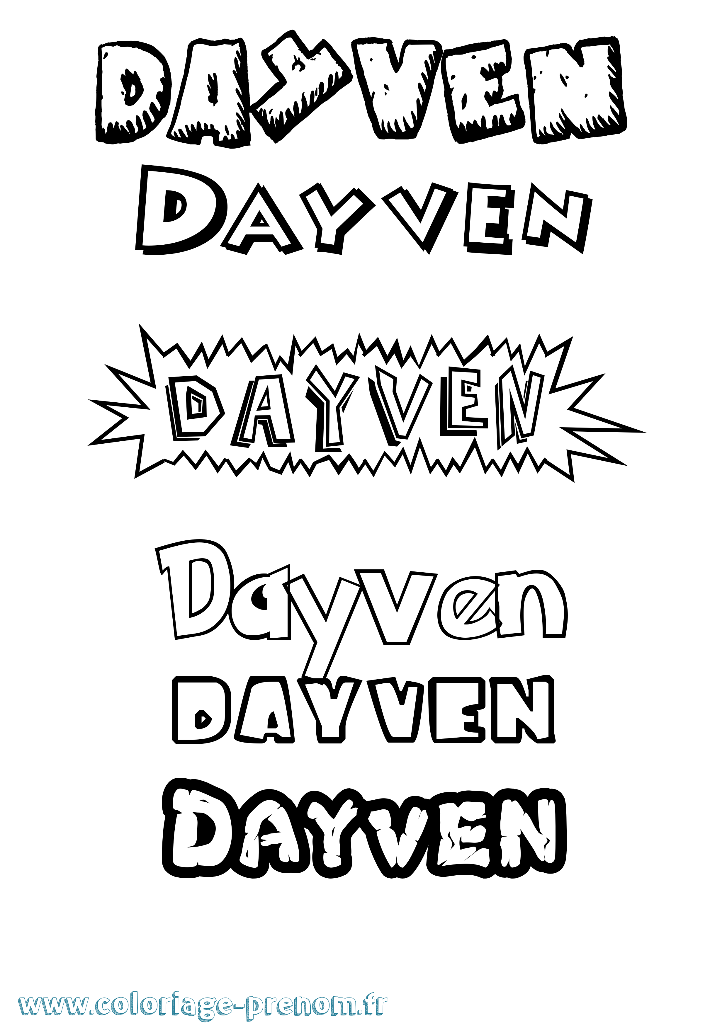 Coloriage Dayven Dessin Animé Coloriage prénom Dayven Dessin Animé